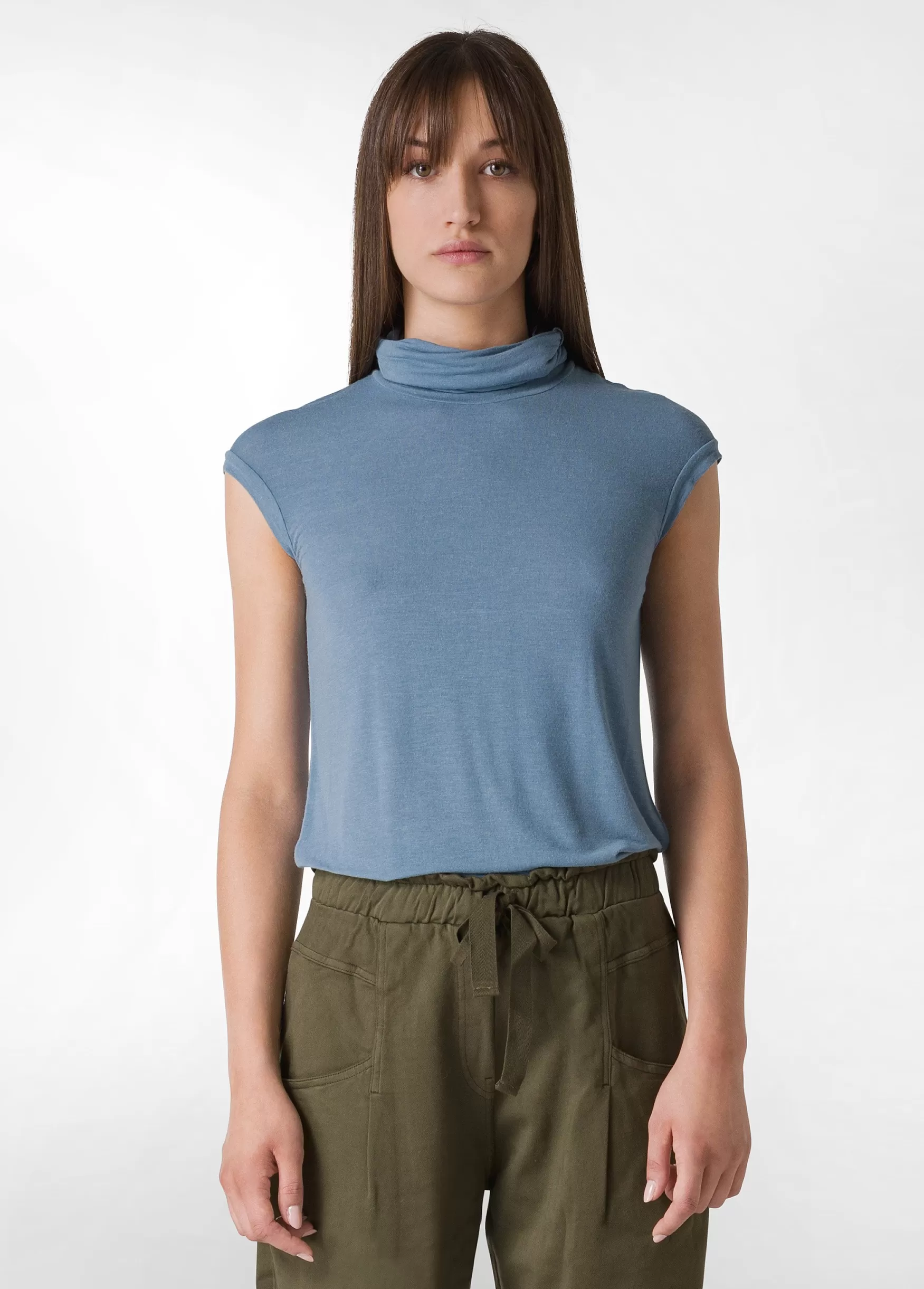 Store DEHA Cashmere Blend High Neck T-Shirt Blue Midblue