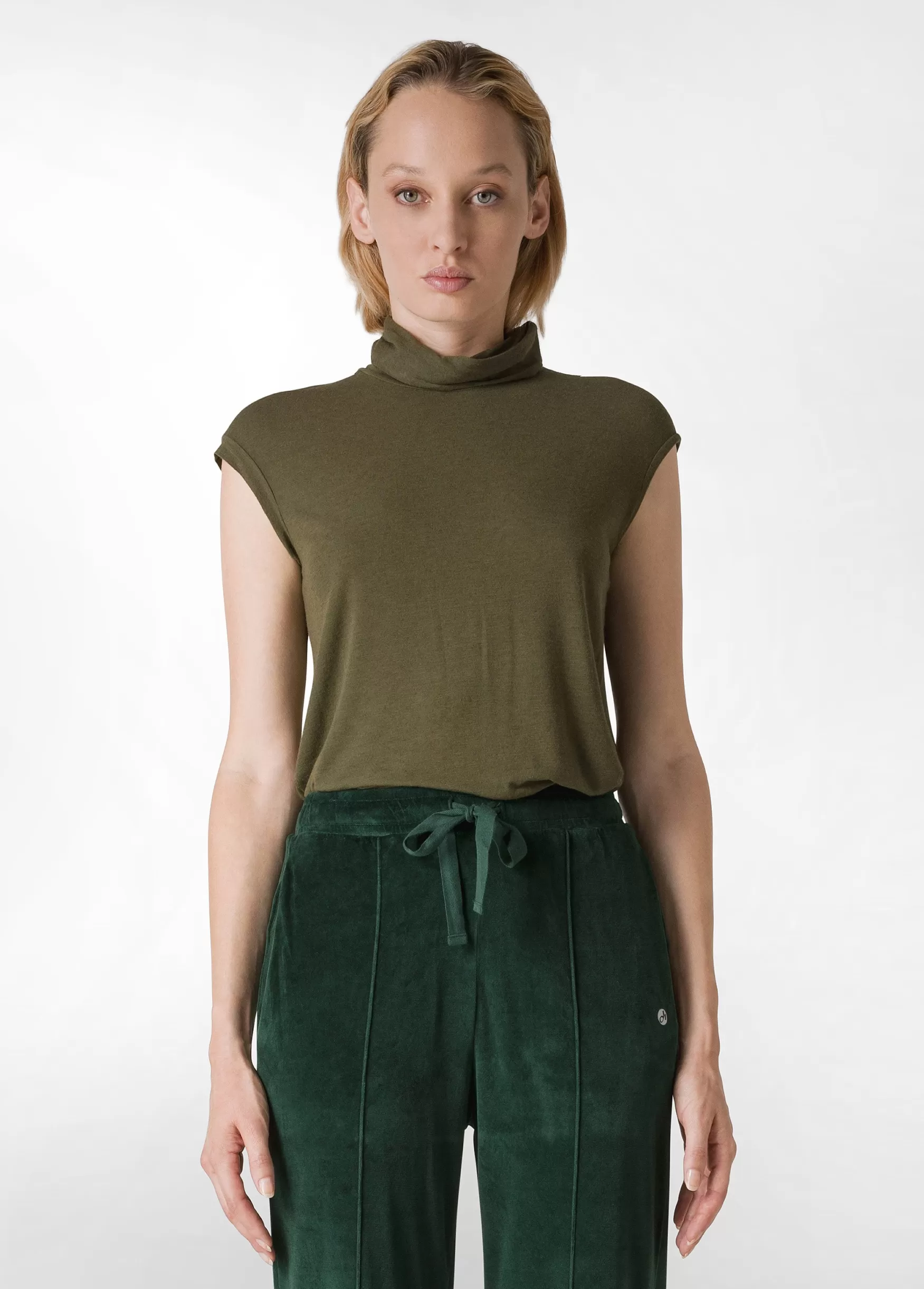 Cheap DEHA Cashmere Blend High Neck T-Shirt Green Olive Green