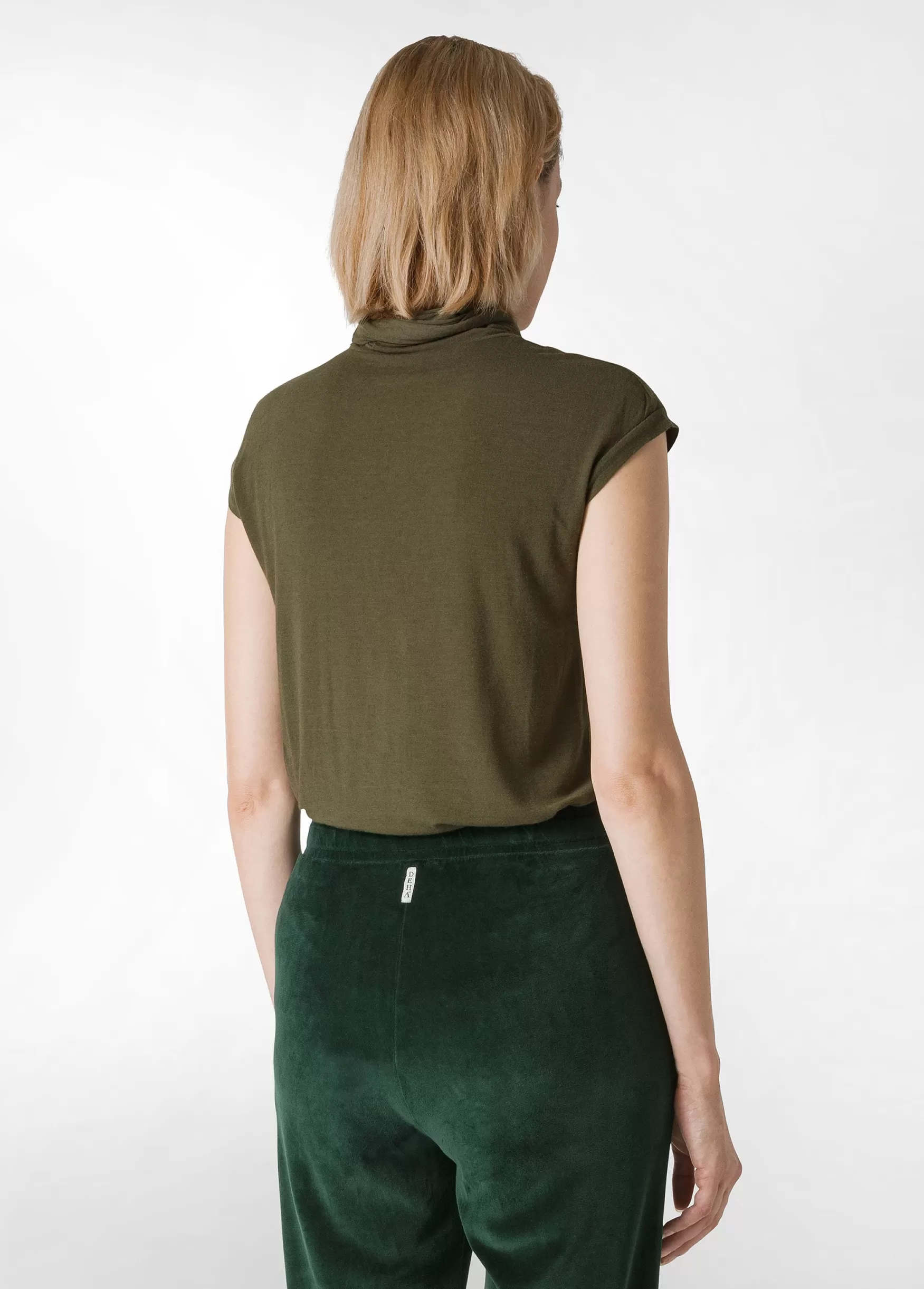 Cheap DEHA Cashmere Blend High Neck T-Shirt Green Olive Green