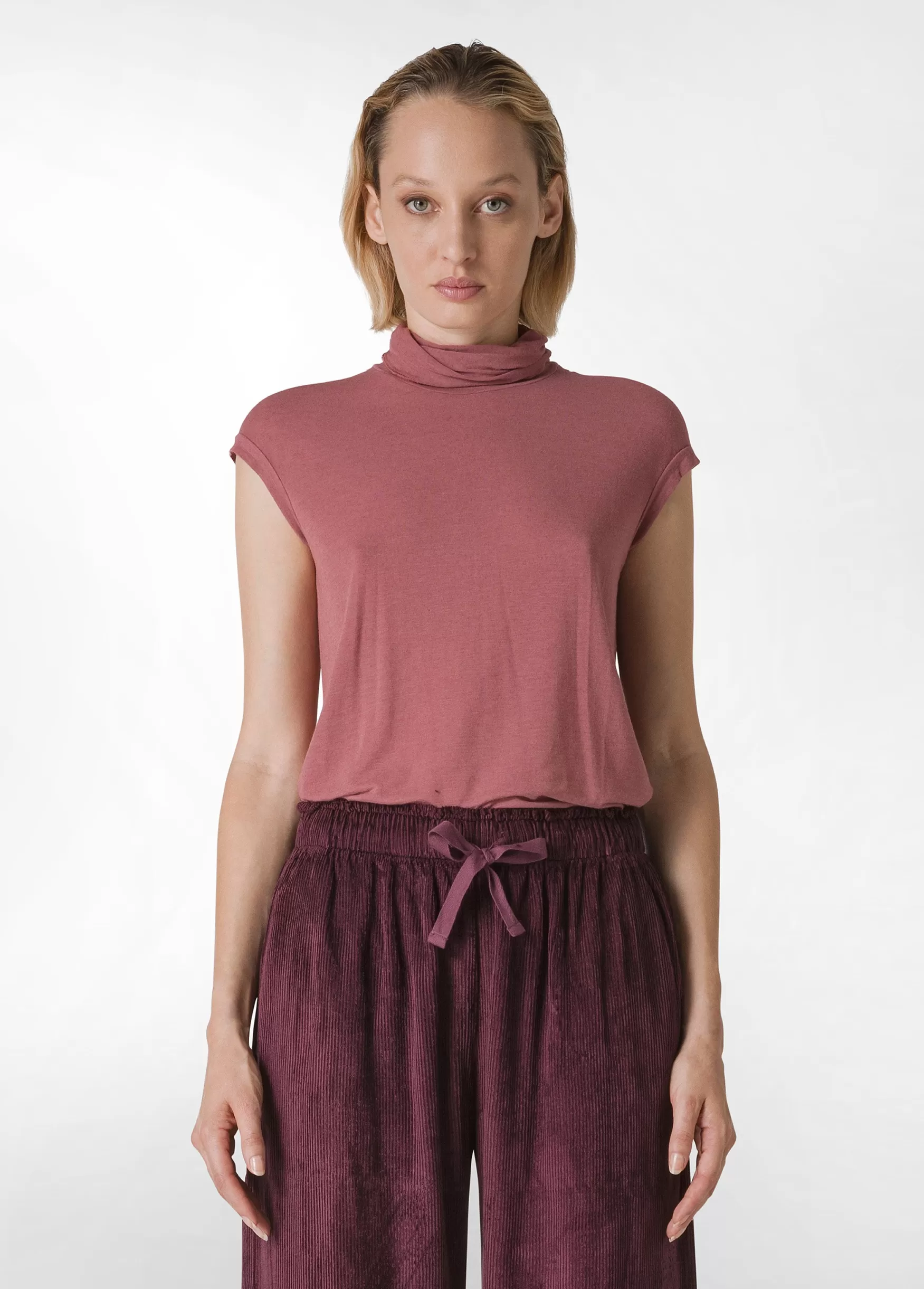 Flash Sale DEHA Cashmere Blend High Neck T-Shirt Pink Deco' Rose