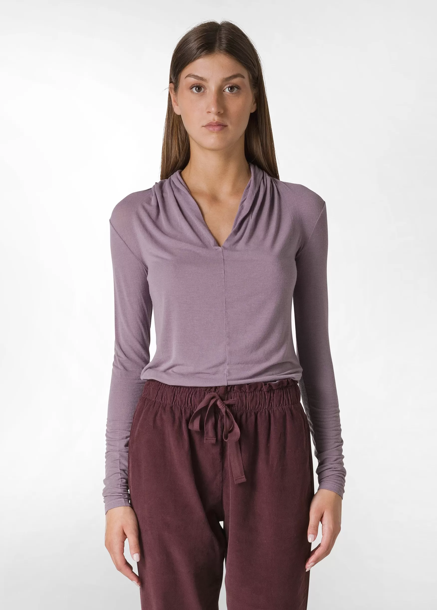 Best DEHA Cashmere Blend Long Sleeve T-Shirt Purple Mauve Violet