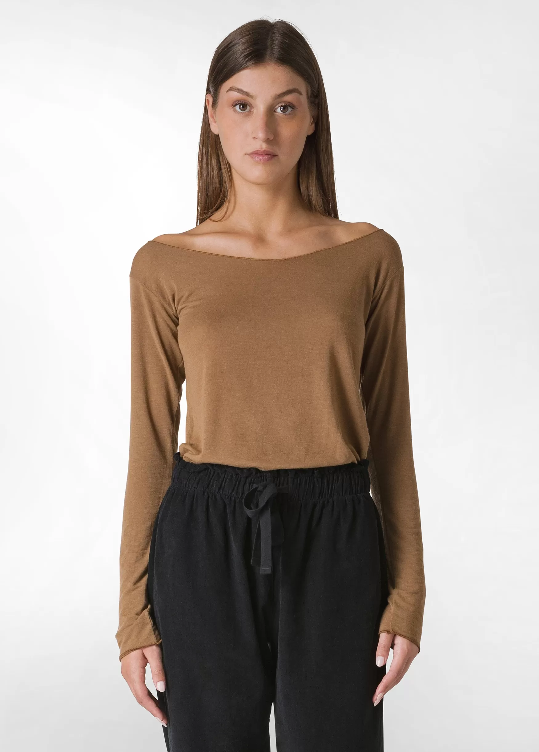 Clearance DEHA Cashmere Blend T-Shirt Brown Biscuit Brown