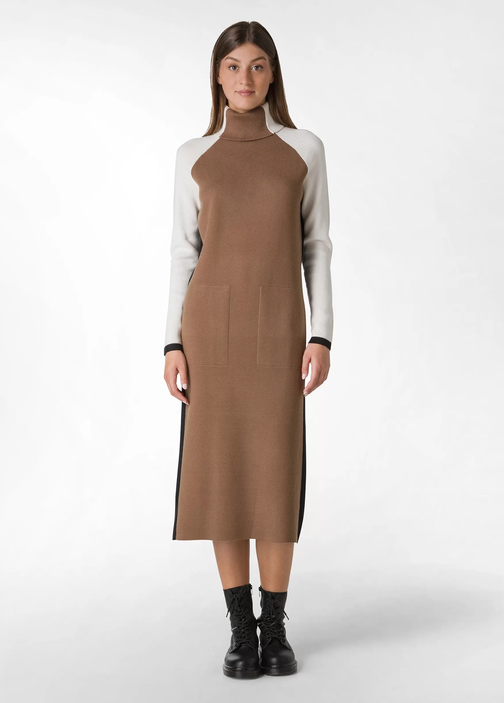 Store DEHA Color Block Knitted Dress Brown Biscuit Brown