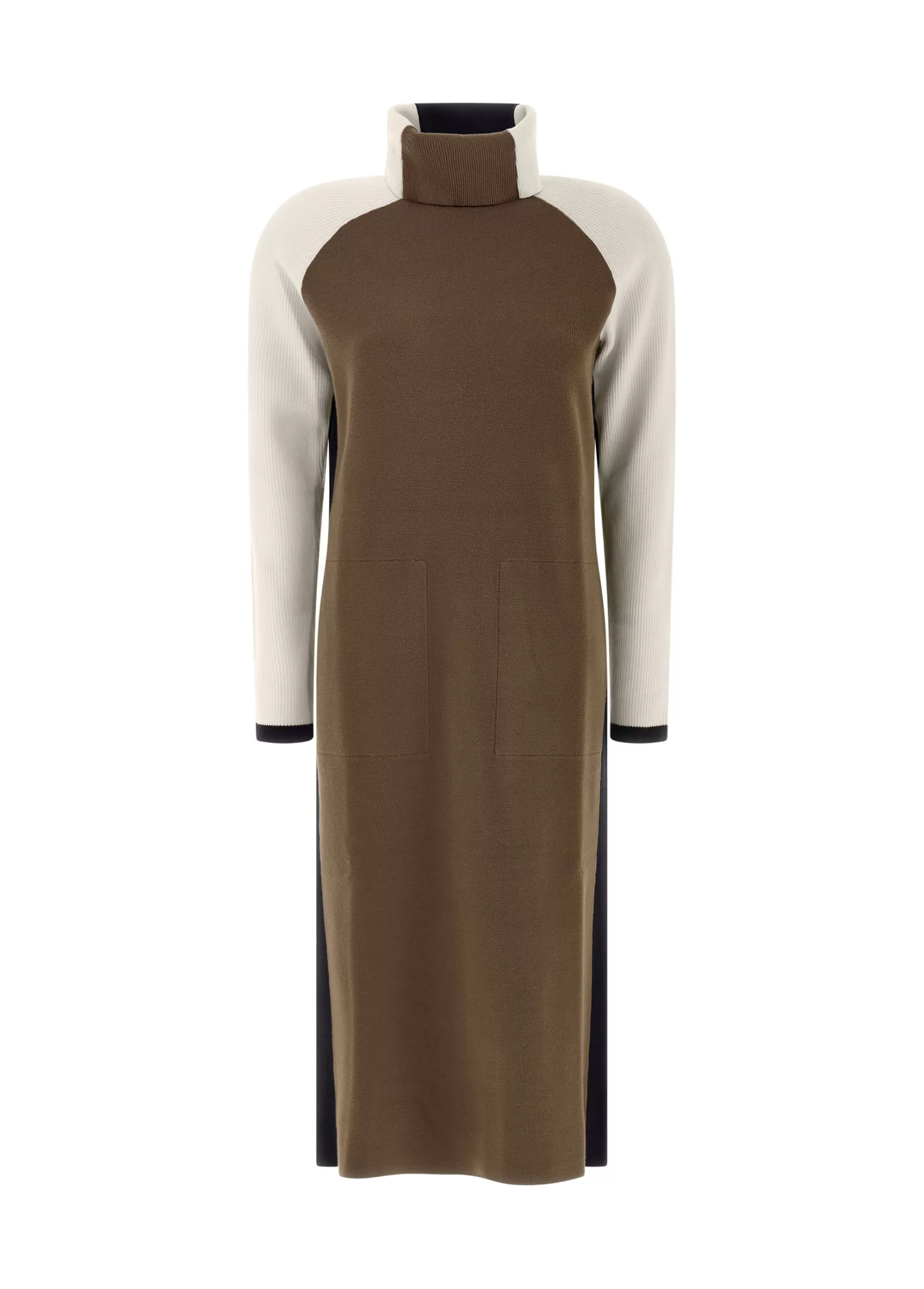 Store DEHA Color Block Knitted Dress Brown Biscuit Brown
