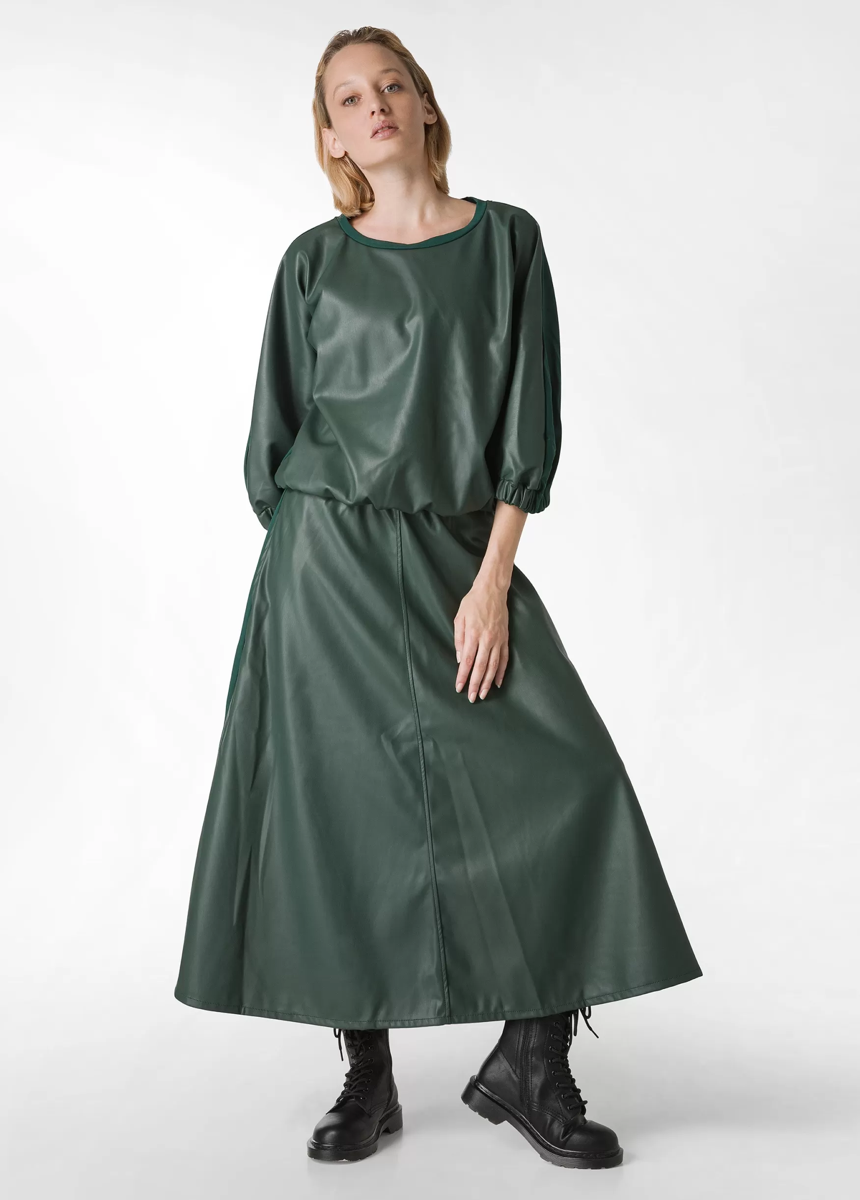 Online DEHA Combined Faux Leather Skirt Green Forest Green