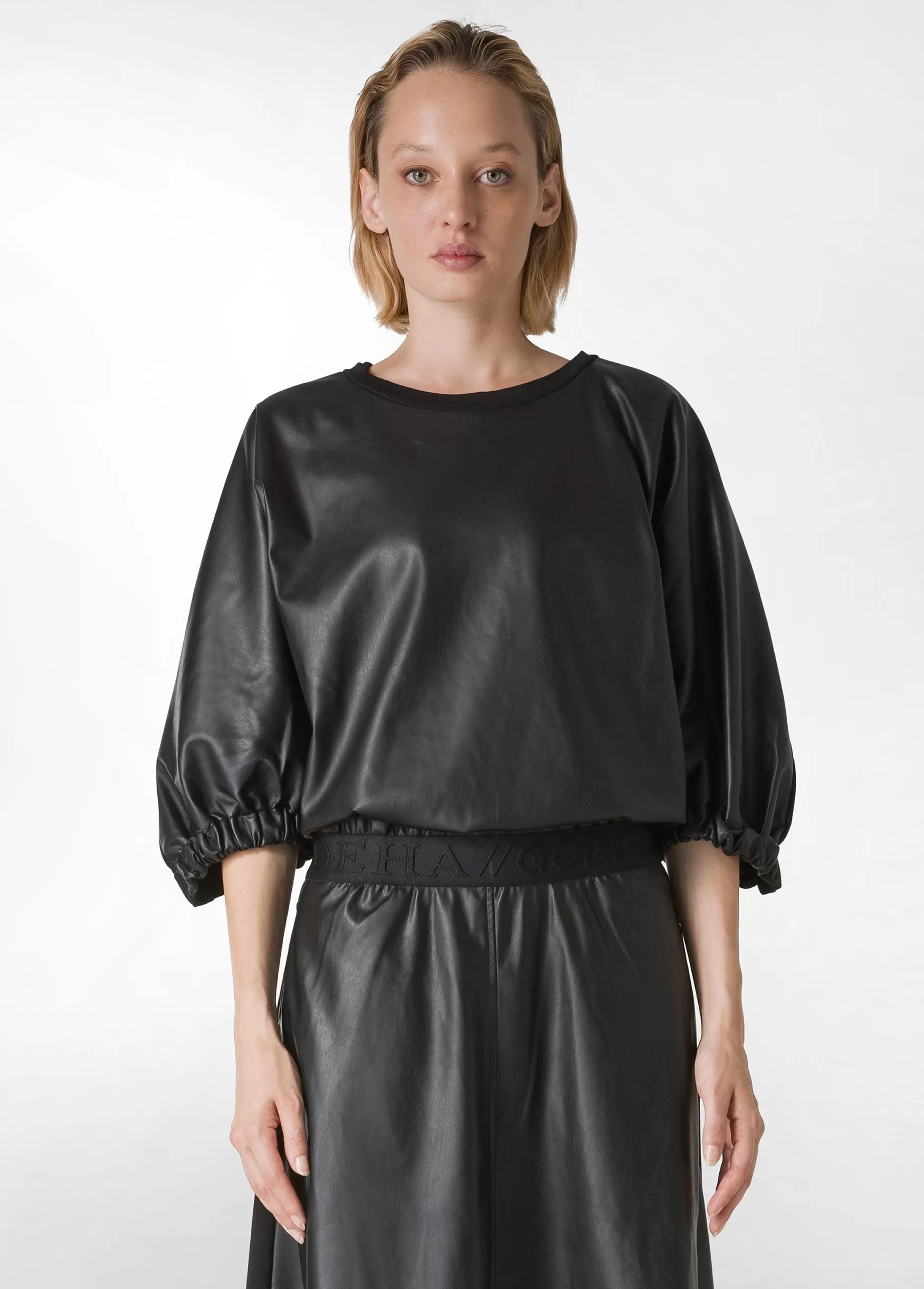 New DEHA Combined Faux Leather Sweatshirt Black