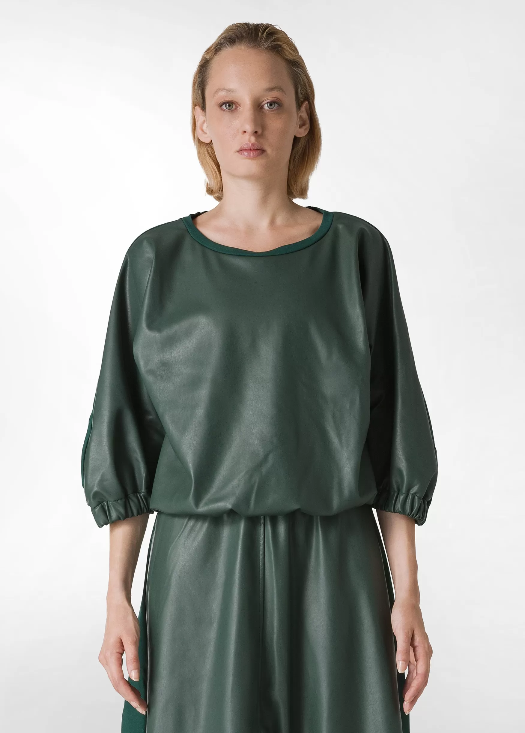 Clearance DEHA Combined Faux Leather Sweatshirt Green Forest Green
