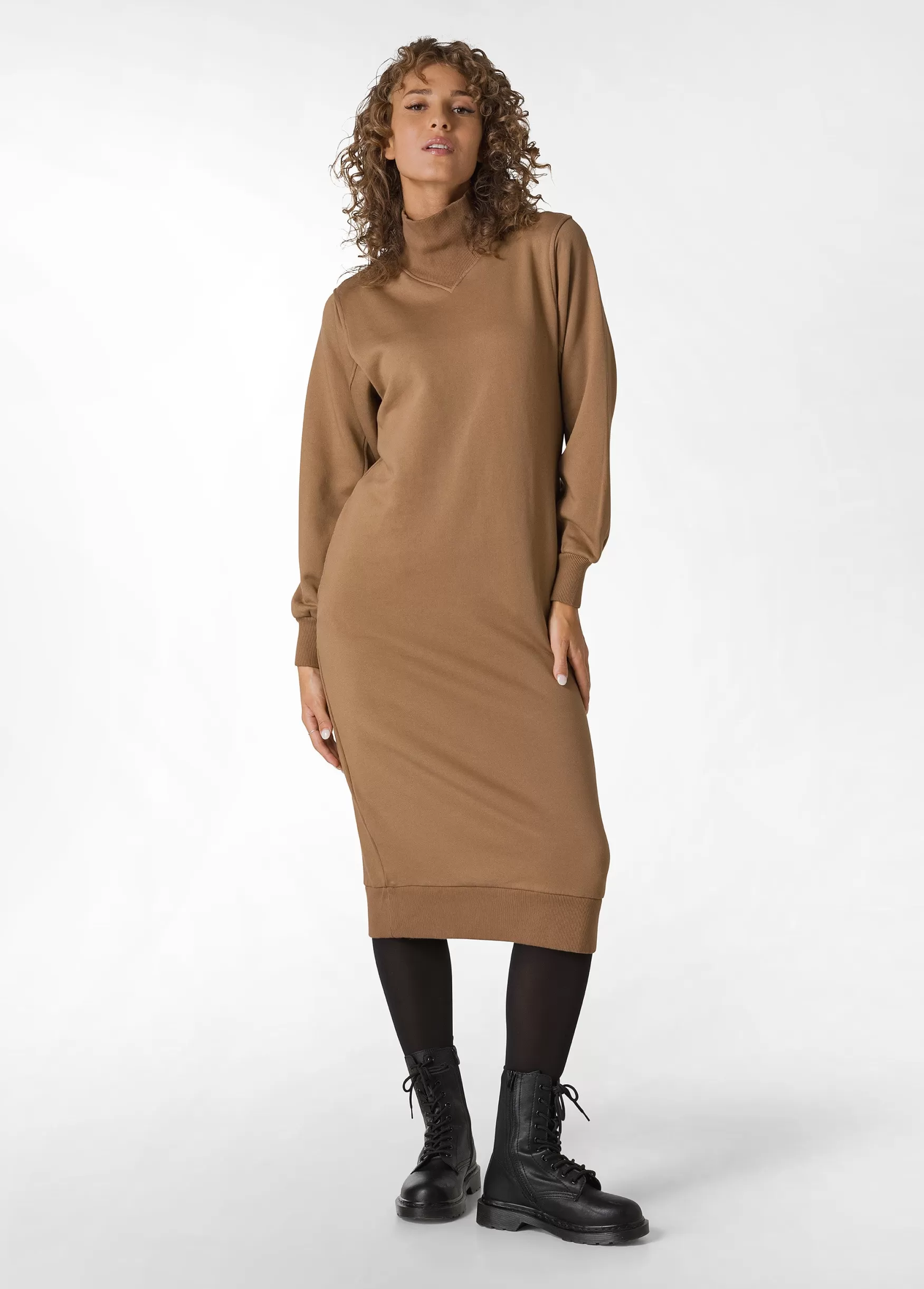 Sale DEHA Comfort High Neck Dress Brown Biscuit Brown