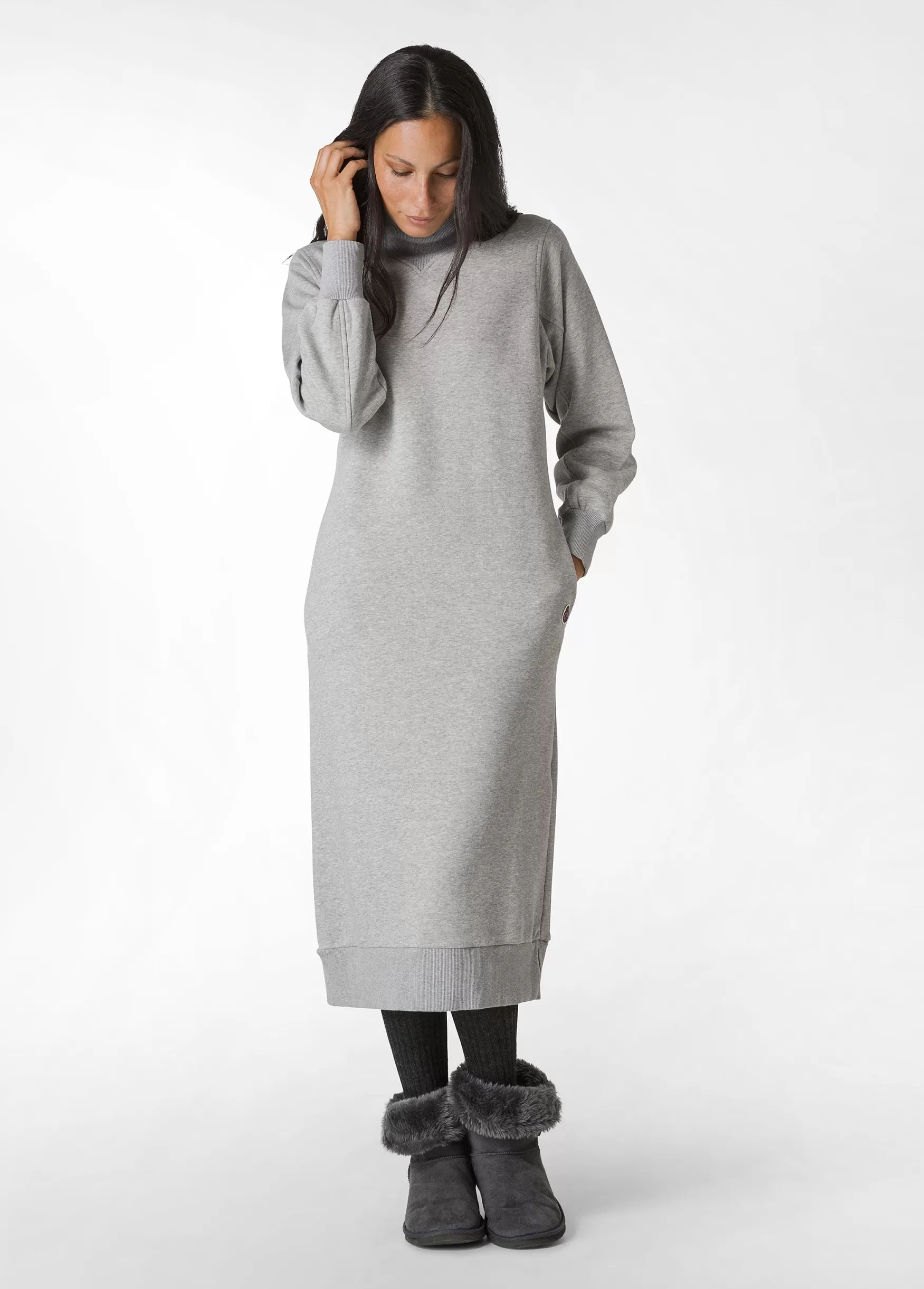 Best Sale DEHA Comfort High Neck Dress Grey Grey Melange