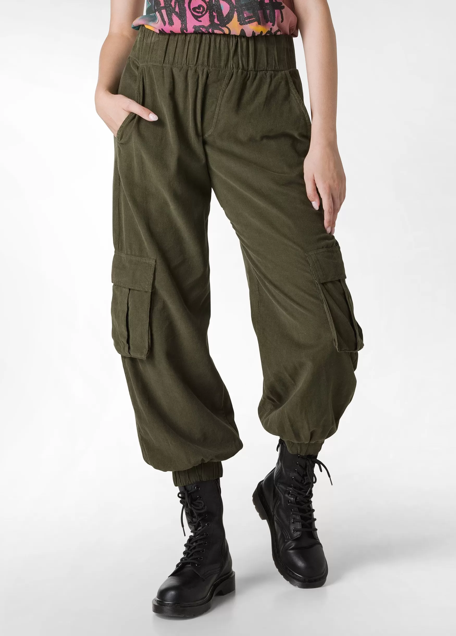 Shop DEHA Corduroy Cargo Pants Green Olive Green