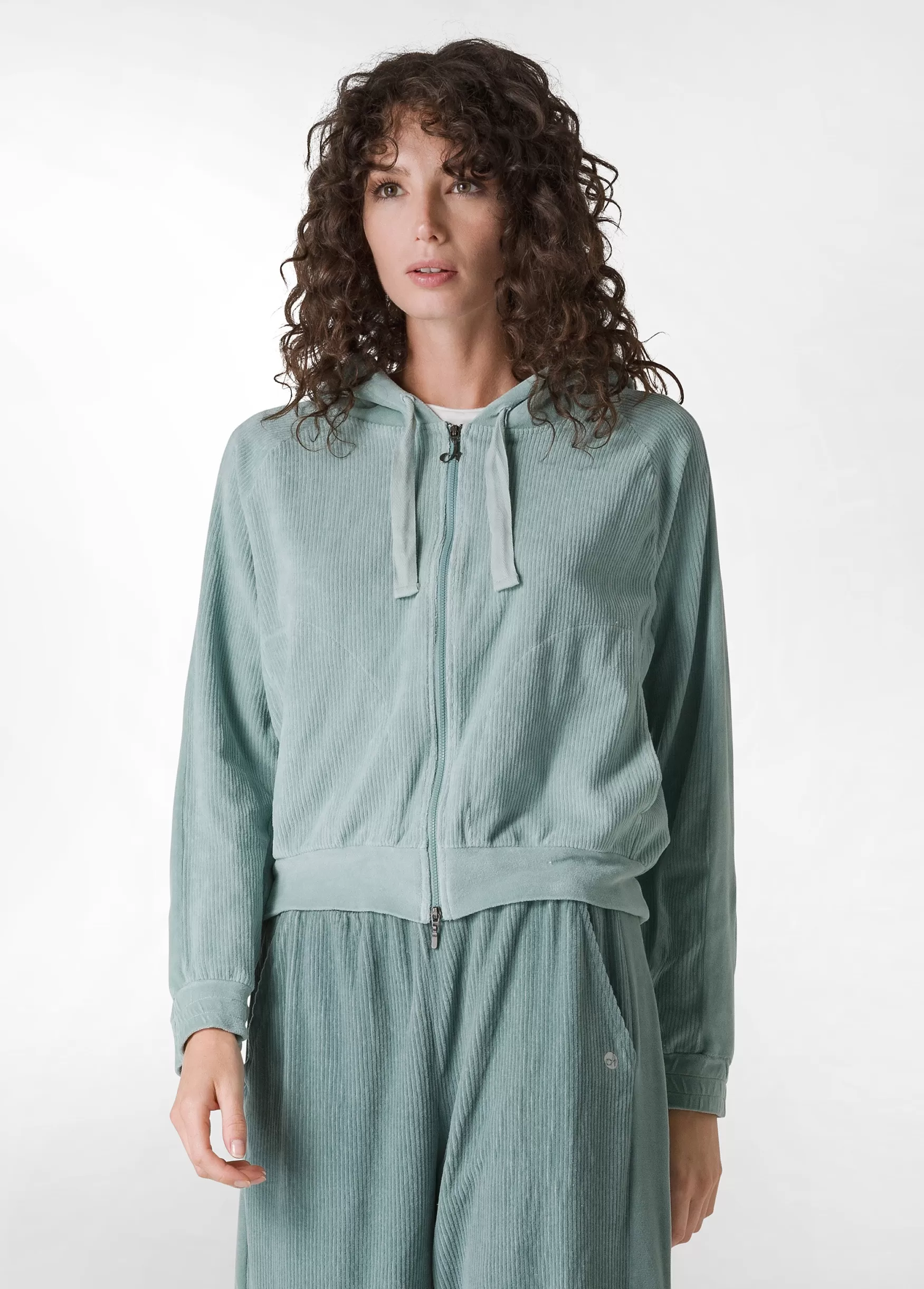 New DEHA Corduroy Chenille Full Zip Sweatshirt Green Sage Green