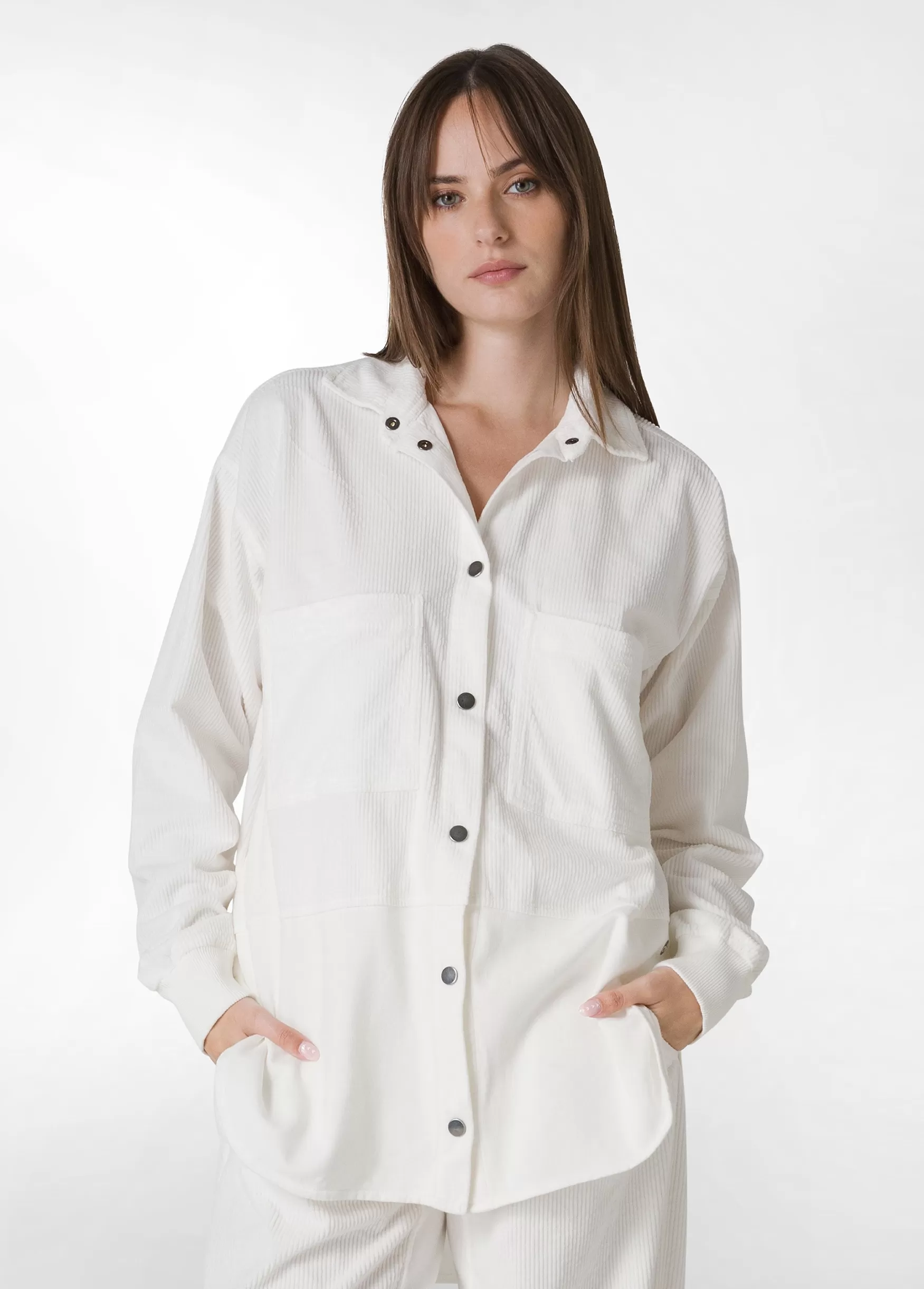 Hot DEHA Corduroy Combined Shirt White Milk White
