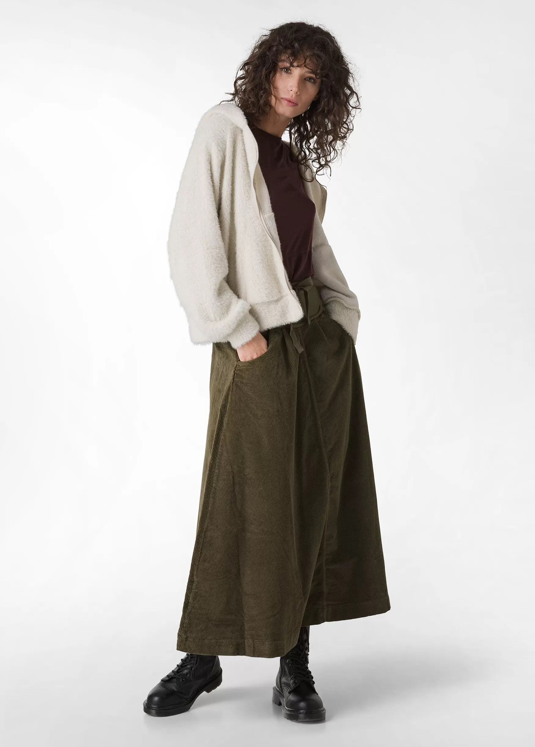 New DEHA Corduroy Long Skirt Green Olive Green