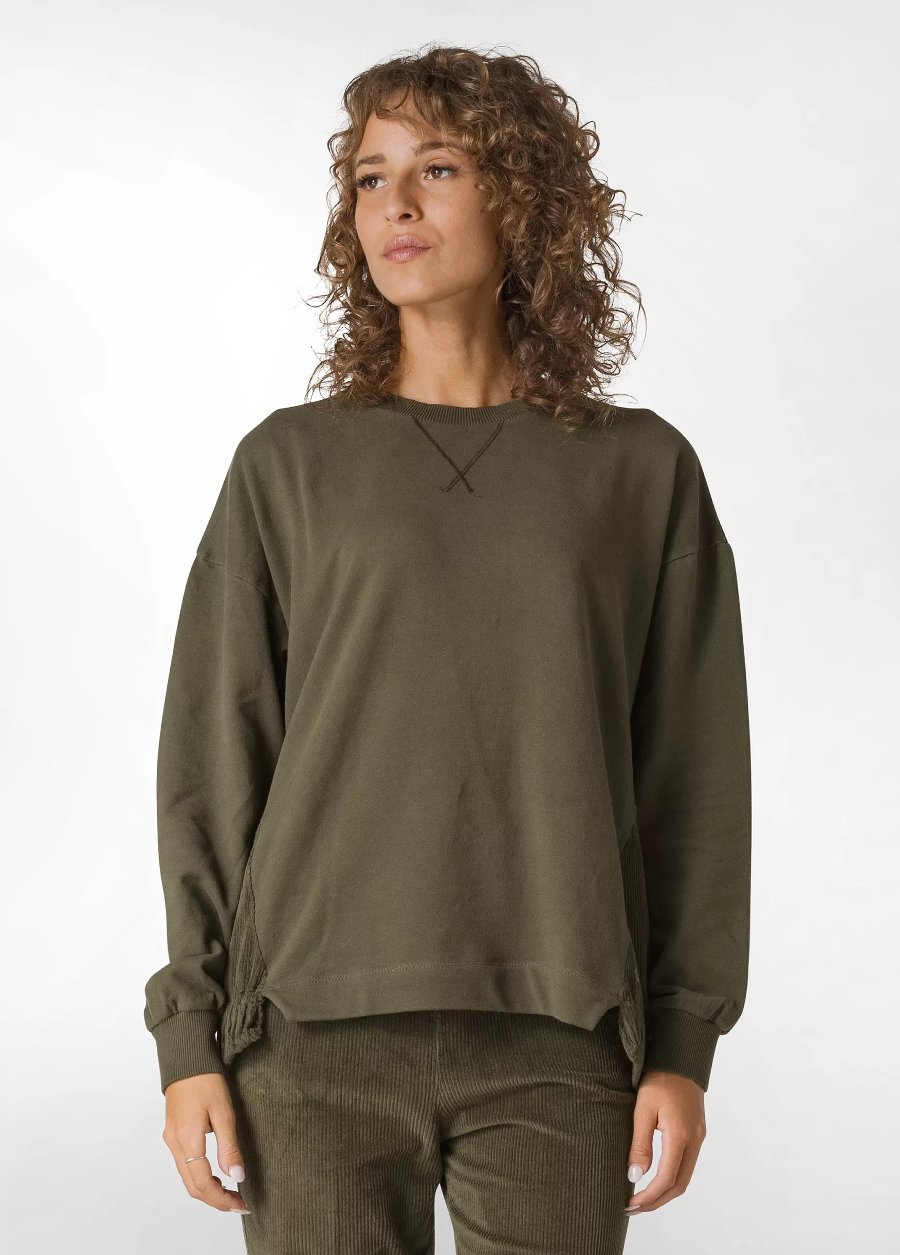 Shop DEHA Corduroy Sweatshirt Green Olive Green