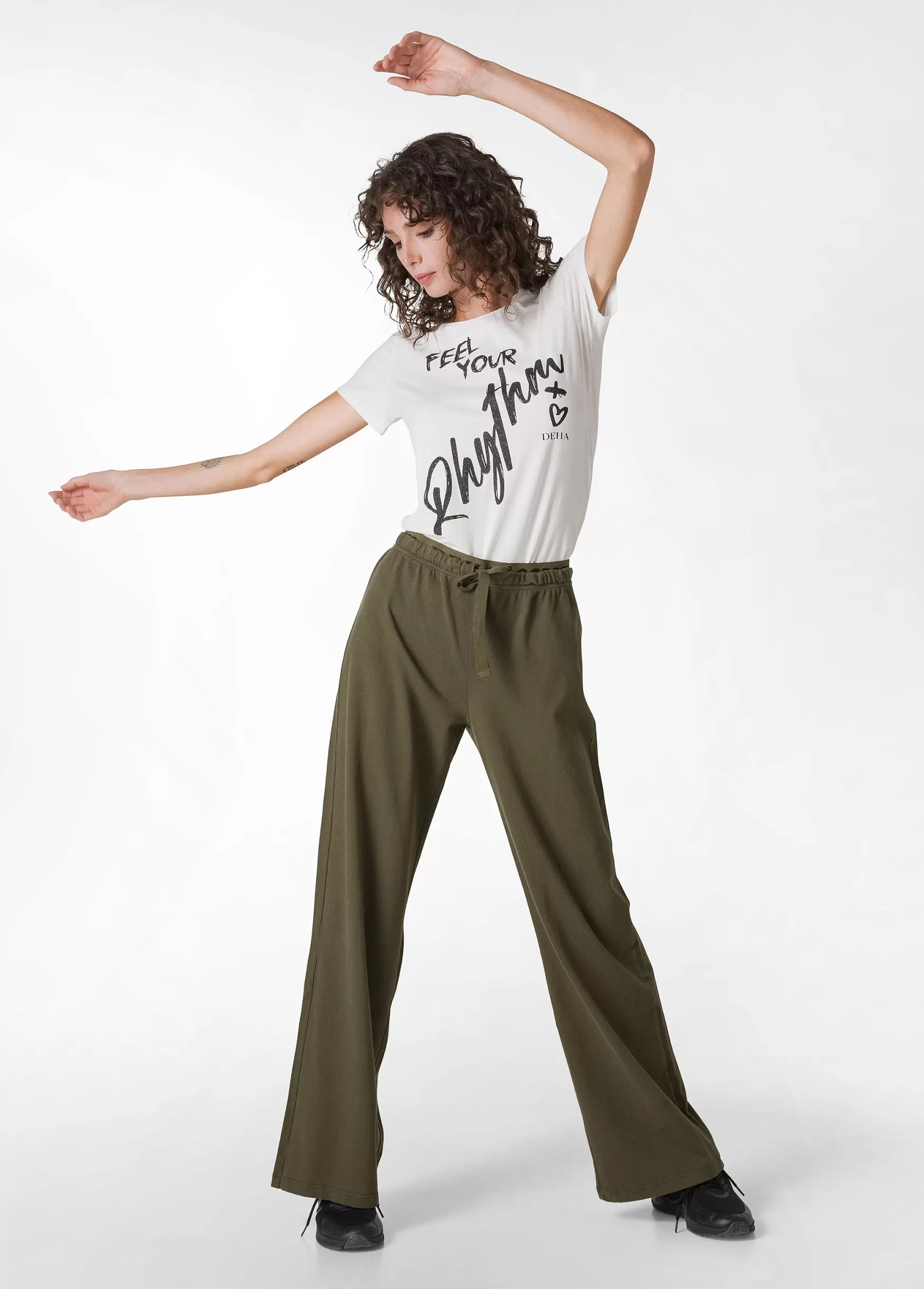 Outlet DEHA Core Wide Leg Jersey Pants Green Olive Green