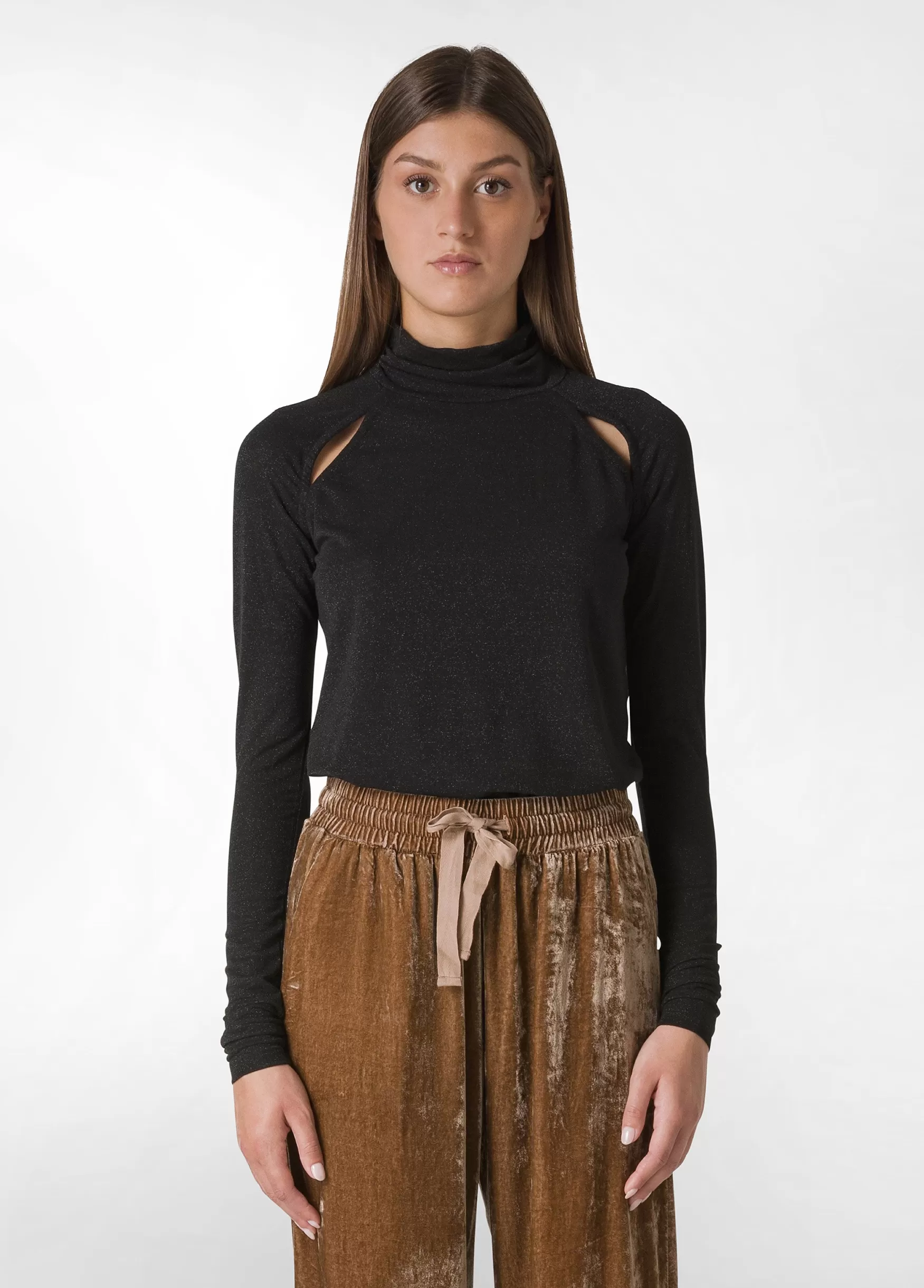 Outlet DEHA Cut-Out Lurex T-Shirt Black