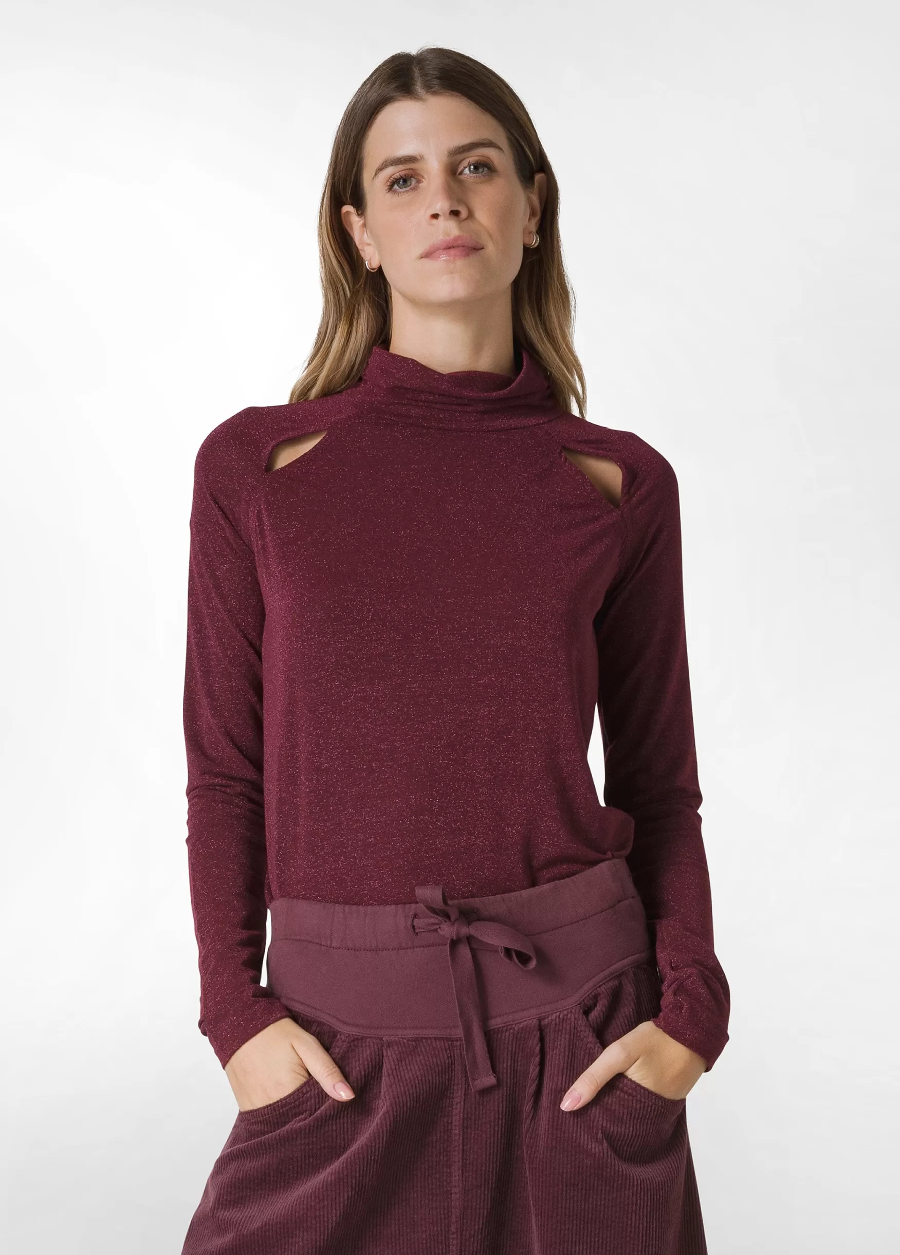 Clearance DEHA Cut-Out Lurex T-Shirt Red Bordeaux