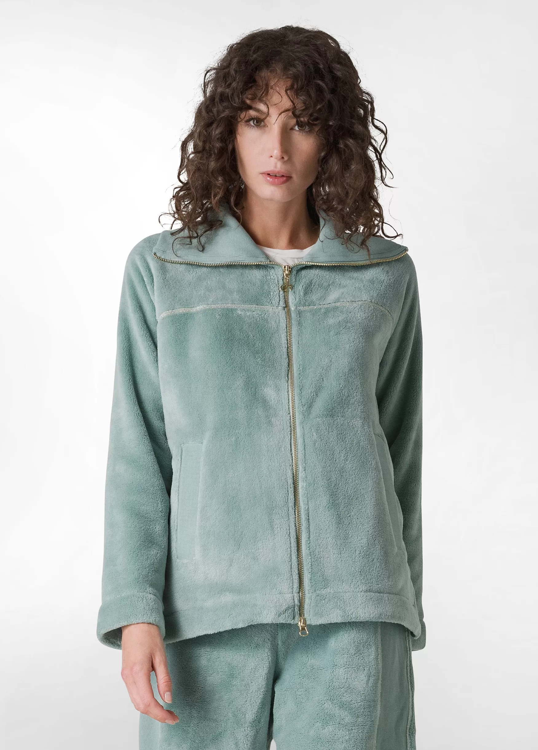 Outlet DEHA Fluffy Polar Jacket Green Sage Green