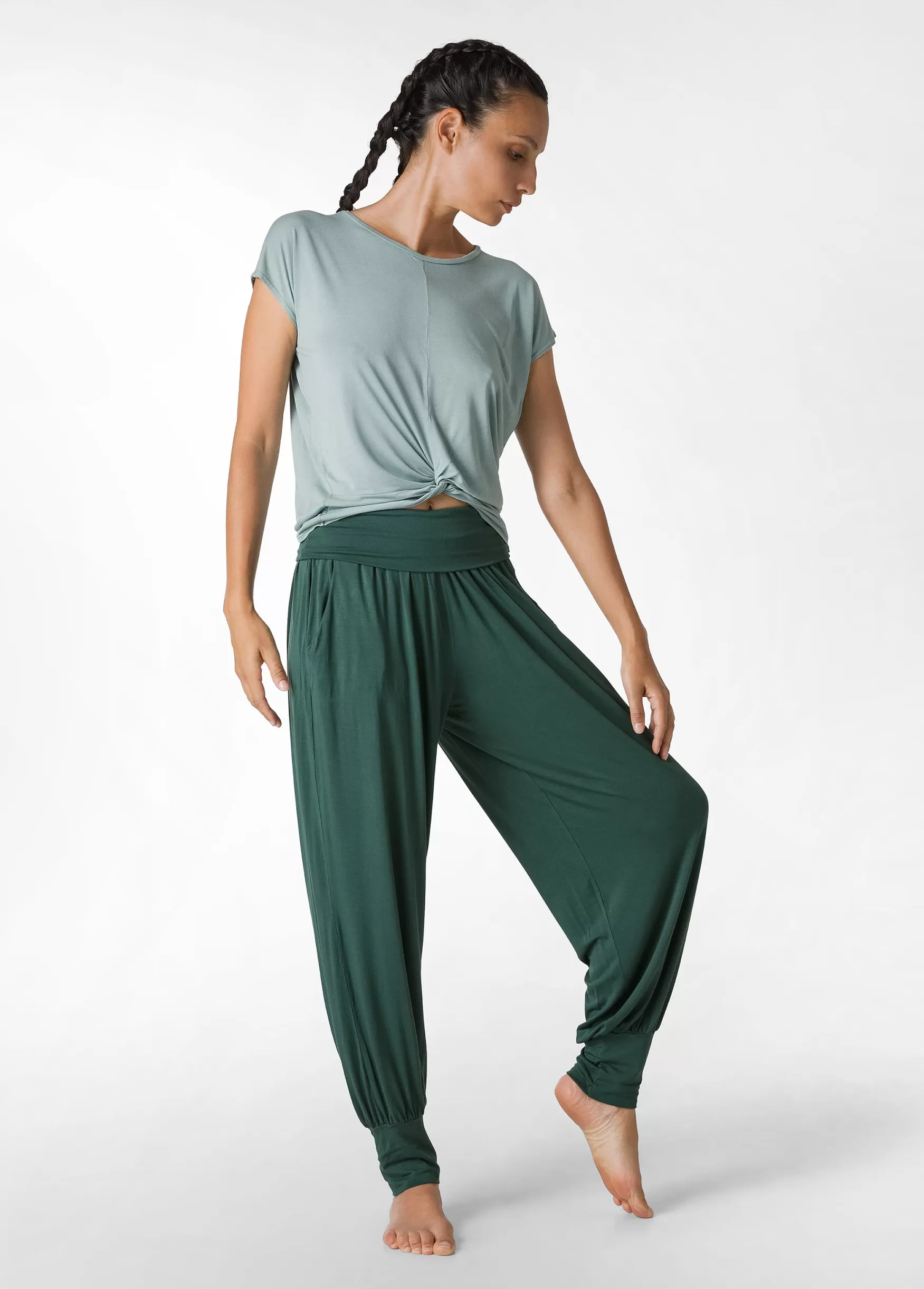 Cheap DEHA Harem Viscose Pants Green Forest Green