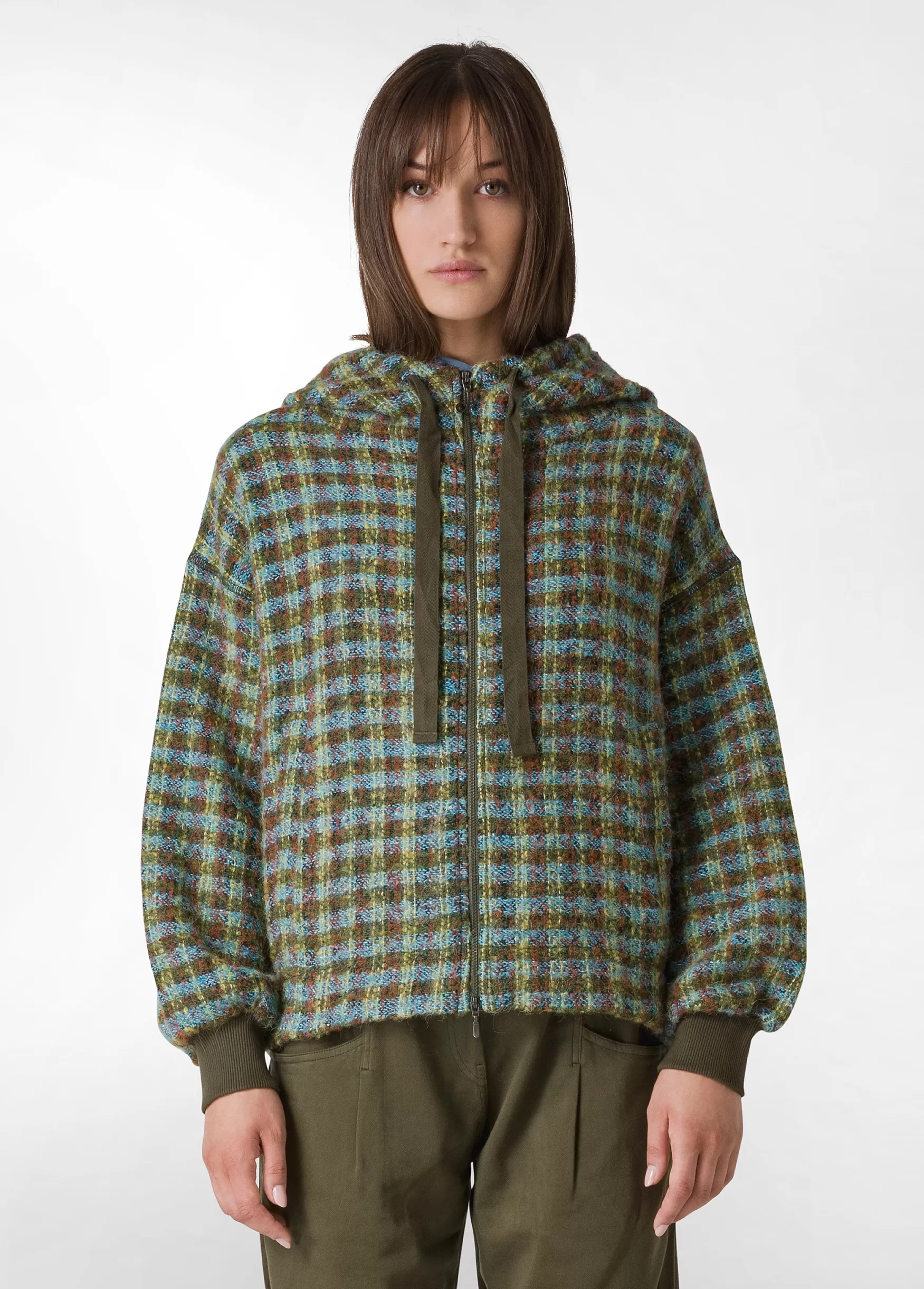 Clearance DEHA Jaquard Wooly Jacket Green Green & Blue Check