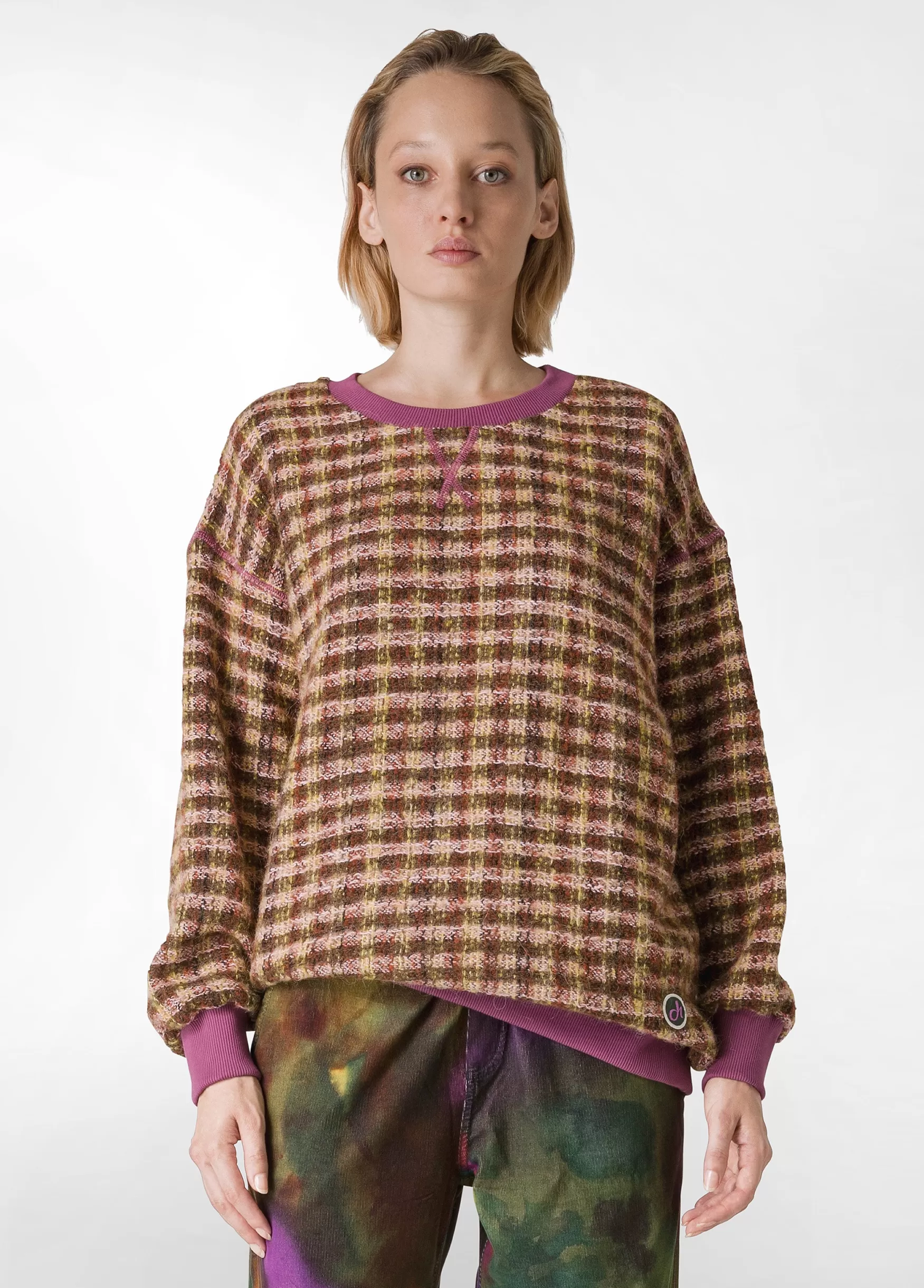 Cheap DEHA Jaquard Wooly Sweatshirt Pink Rose & Red Check