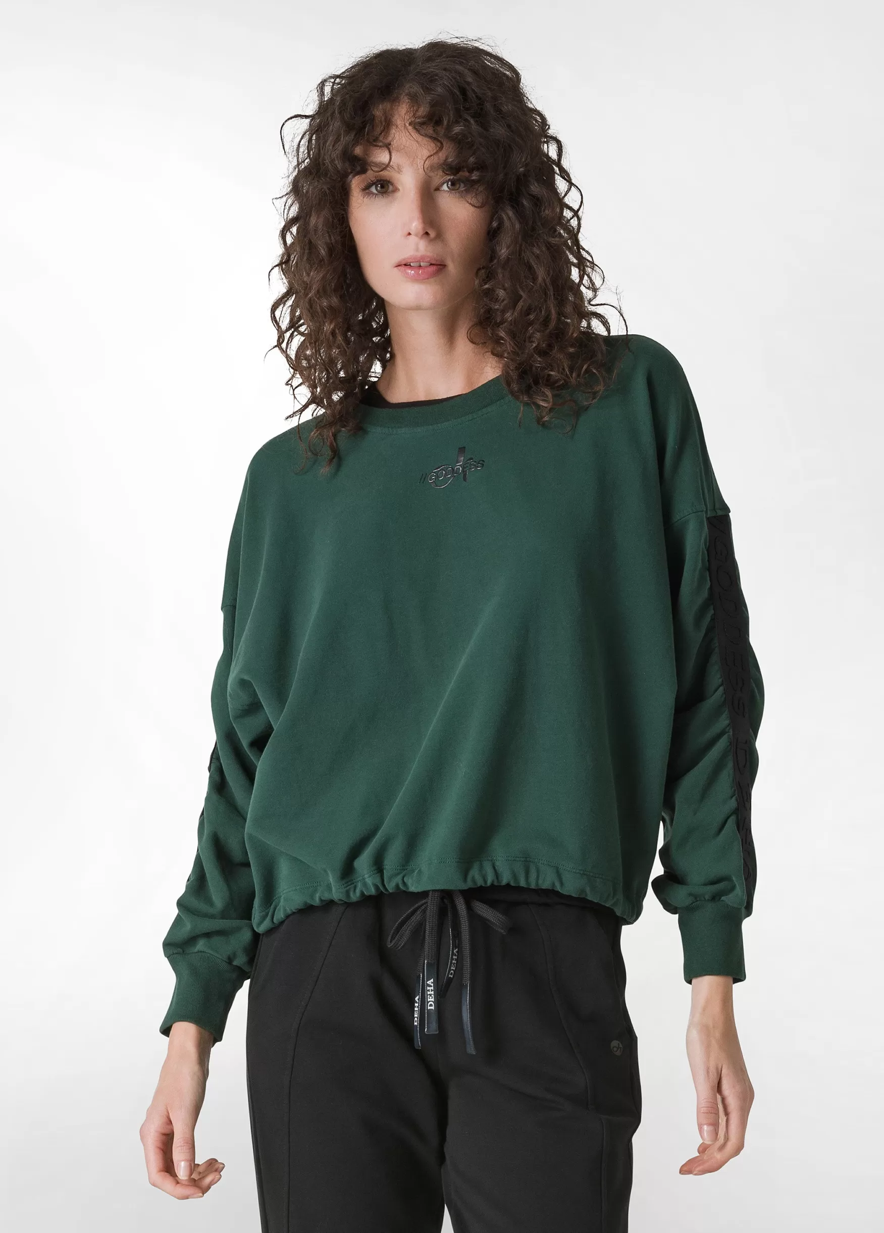 Fashion DEHA Logo Taping Sweatshirt Green Forest Green