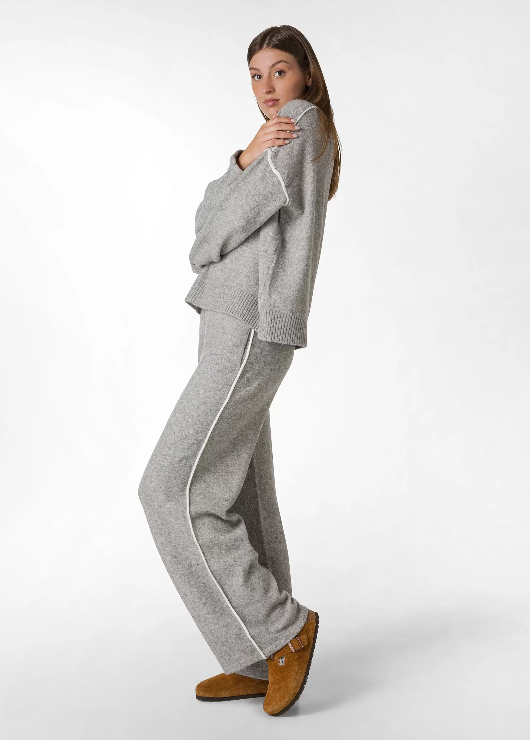 Store DEHA Lounge Wide Leg Knitted Pants Grey Grey Melange