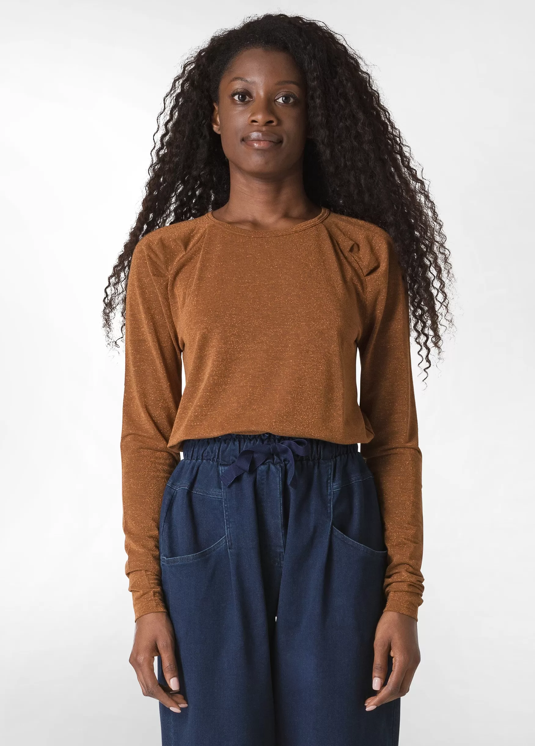 Clearance DEHA Lurex Long Sleeves T-Shirt Brown Bronzo