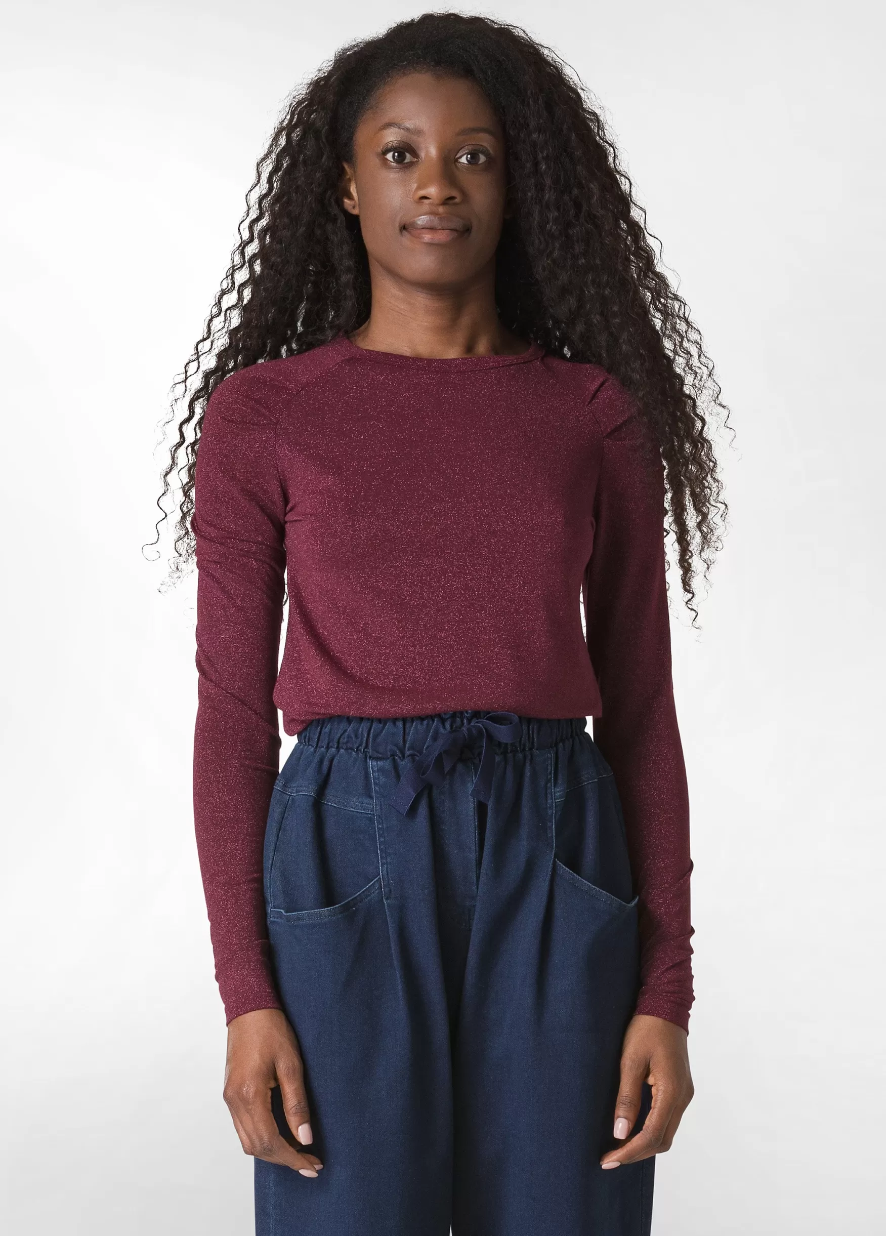 New DEHA Lurex Long Sleeves T-Shirt Red Bordeaux