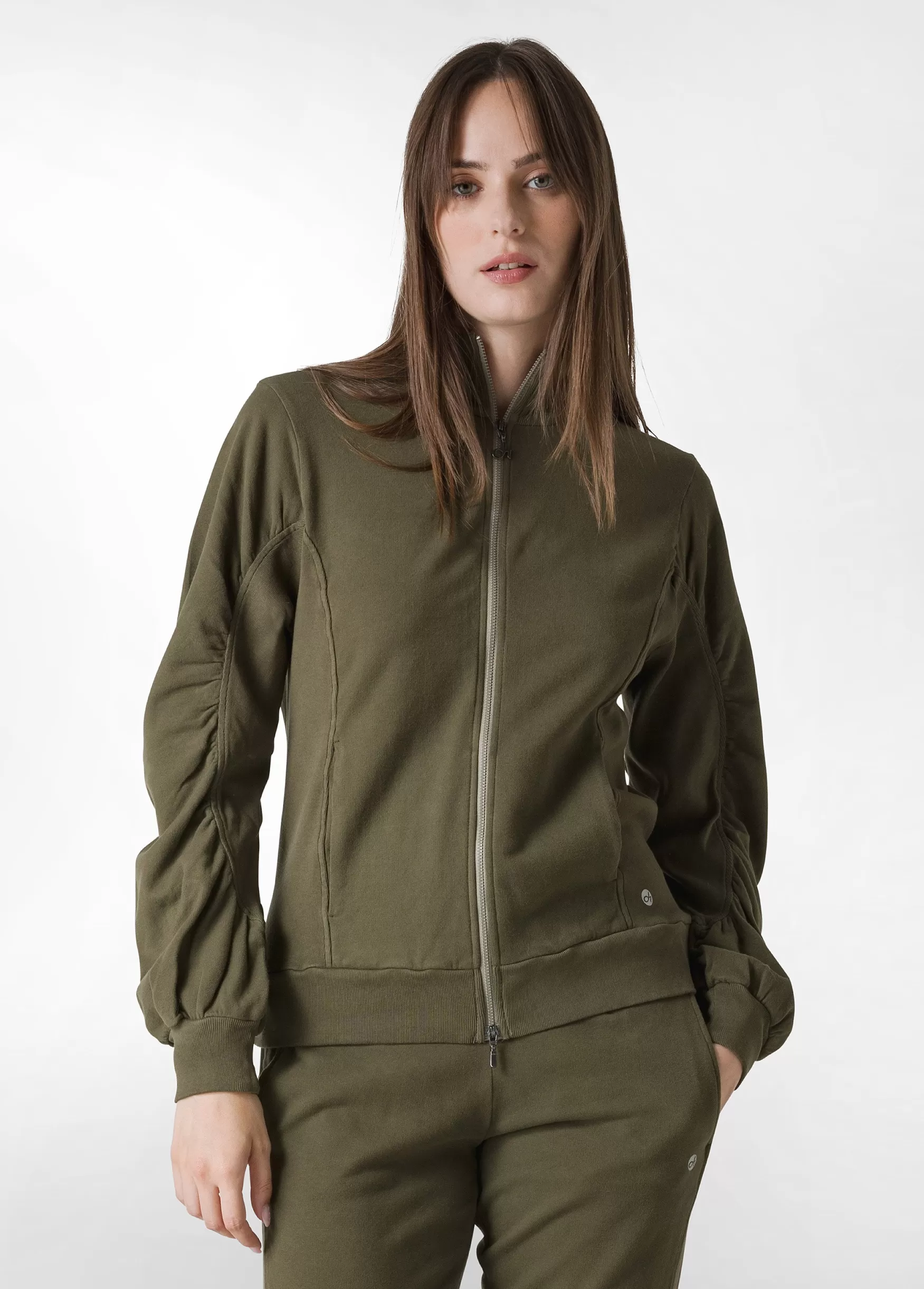 Flash Sale DEHA Ribbed Trims Full Zip Sweatshirt Green Olive Green