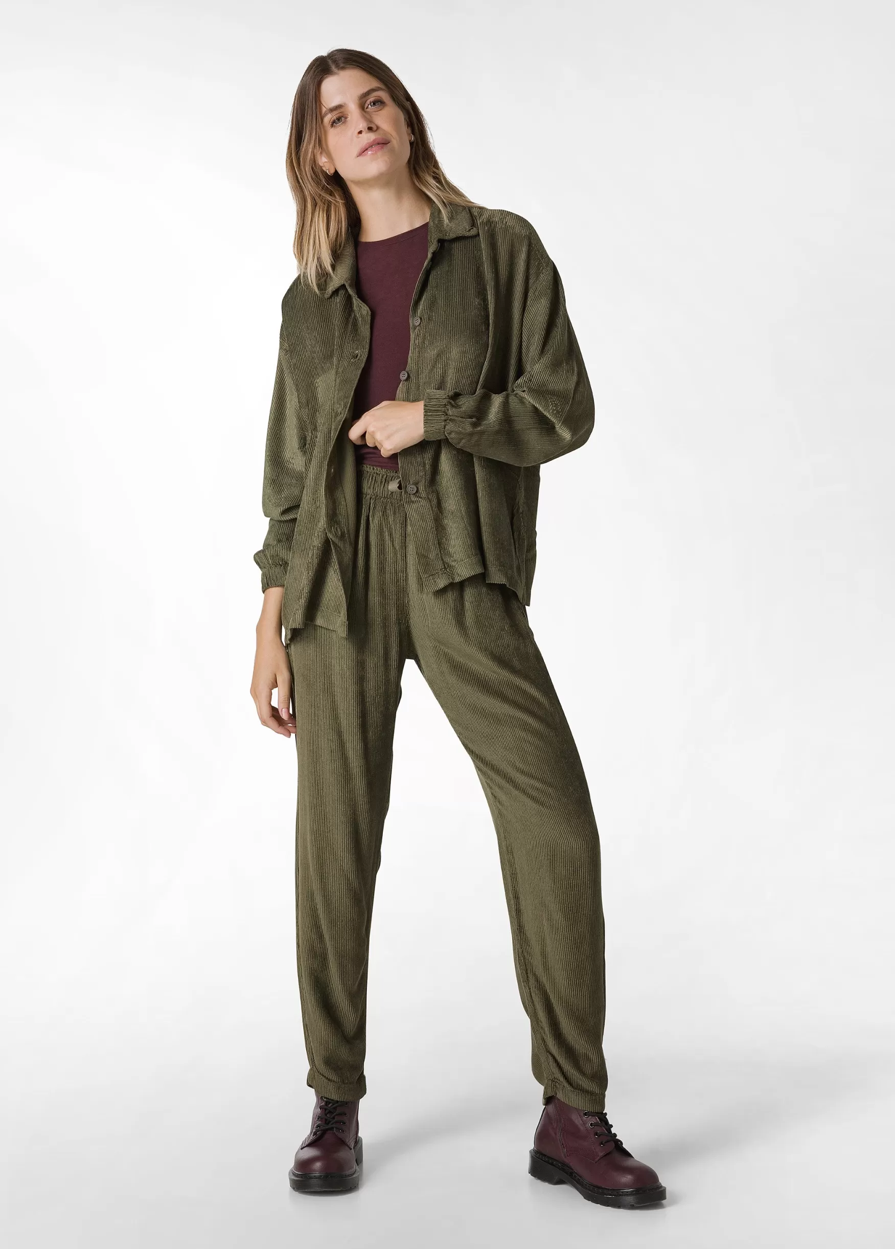 Fashion DEHA Soft Velvety Corduroy Pants Green Olive Green