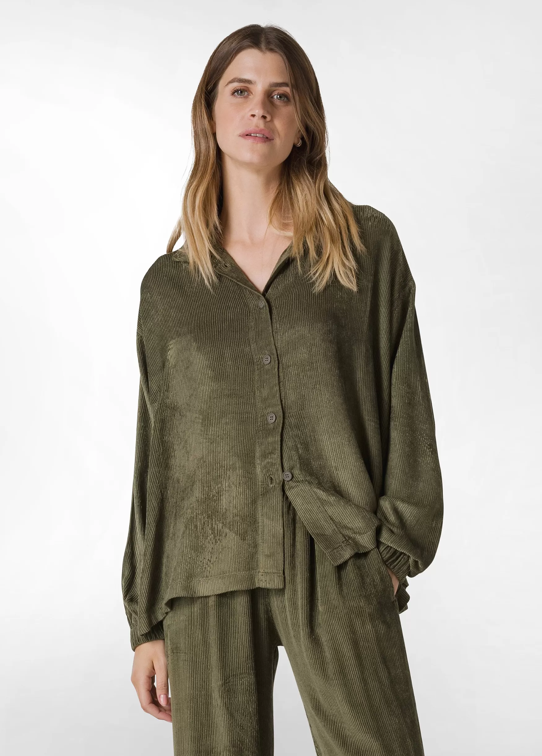 Discount DEHA Soft Velvety Corduroy Shirt Green Olive Green