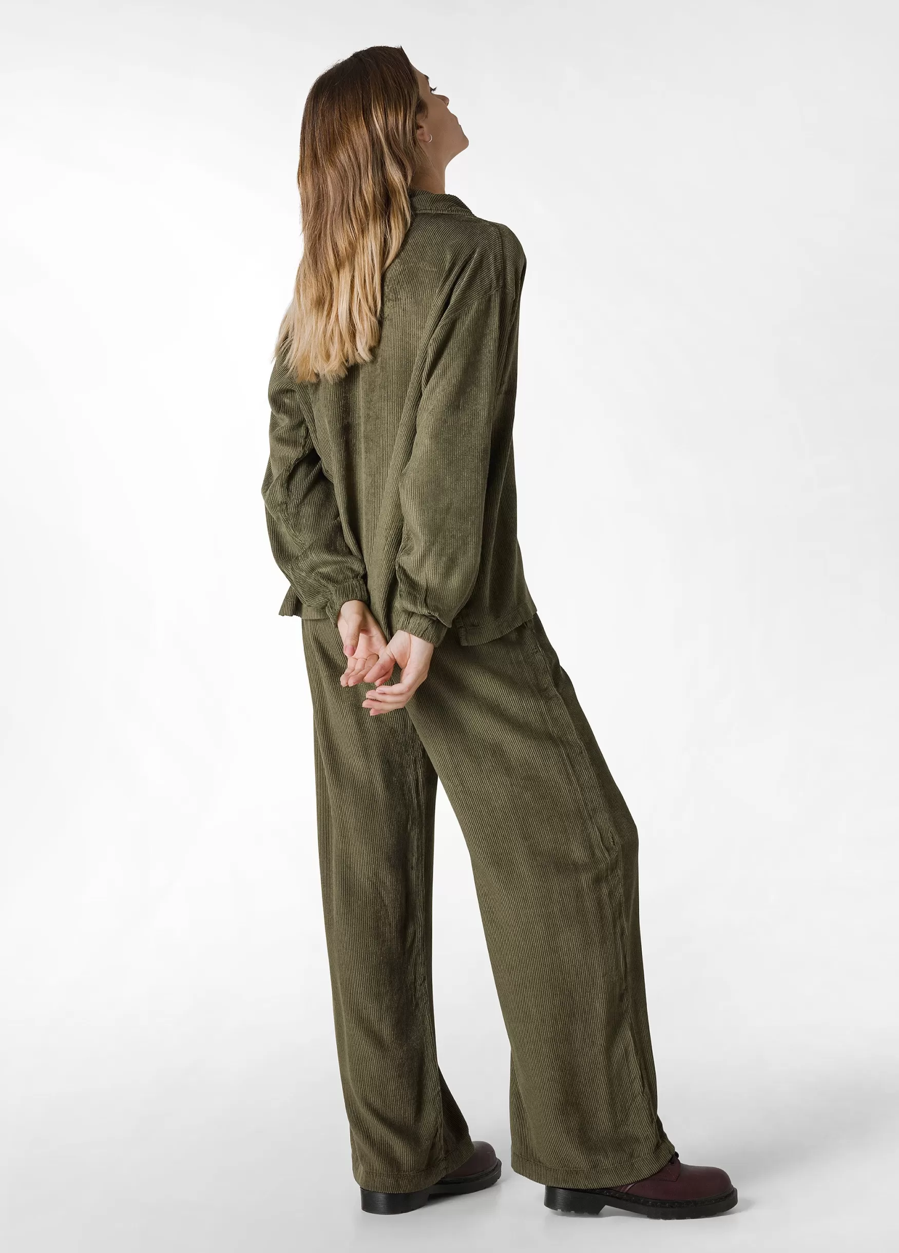 Cheap DEHA Soft Velvety Corduroy Wide Leg Pants Green Olive Green