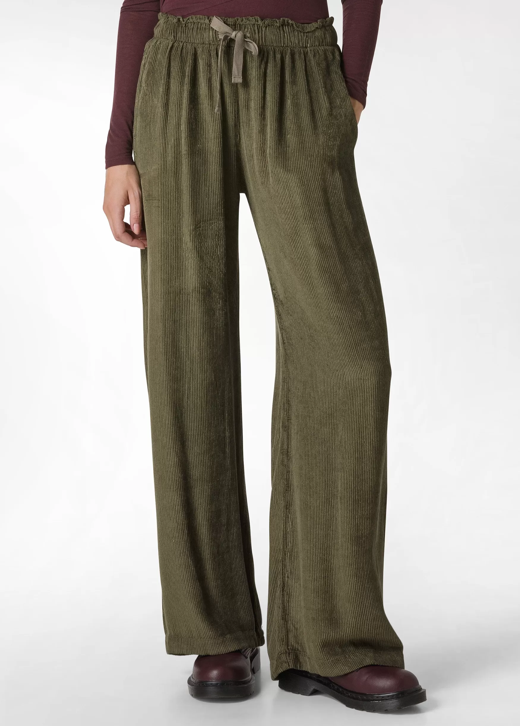Cheap DEHA Soft Velvety Corduroy Wide Leg Pants Green Olive Green