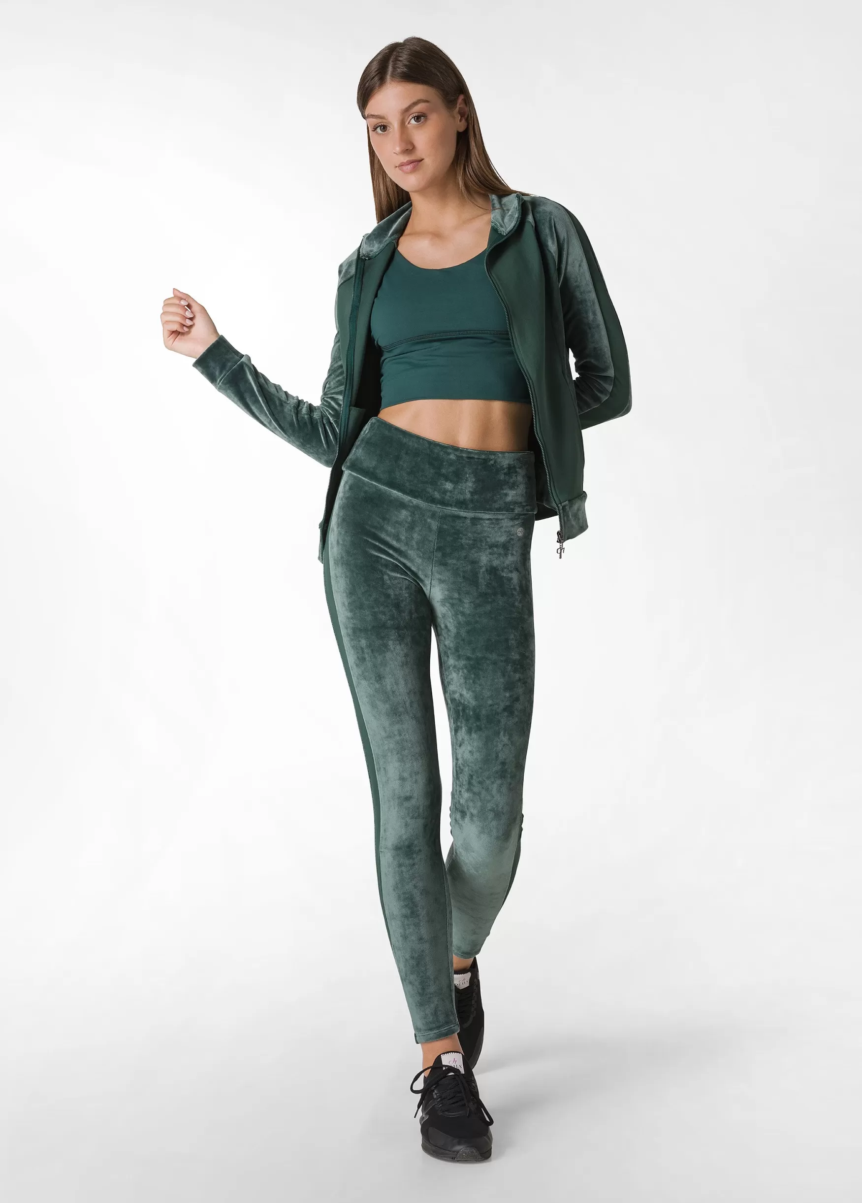 Cheap DEHA Stretch Velvet Leggings Green Forest Green