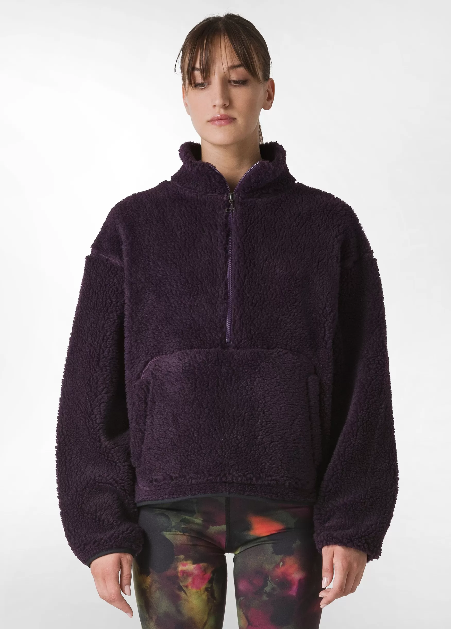 Discount DEHA Teddy Half Zip Sweatshirt Purple Aubergine Violet