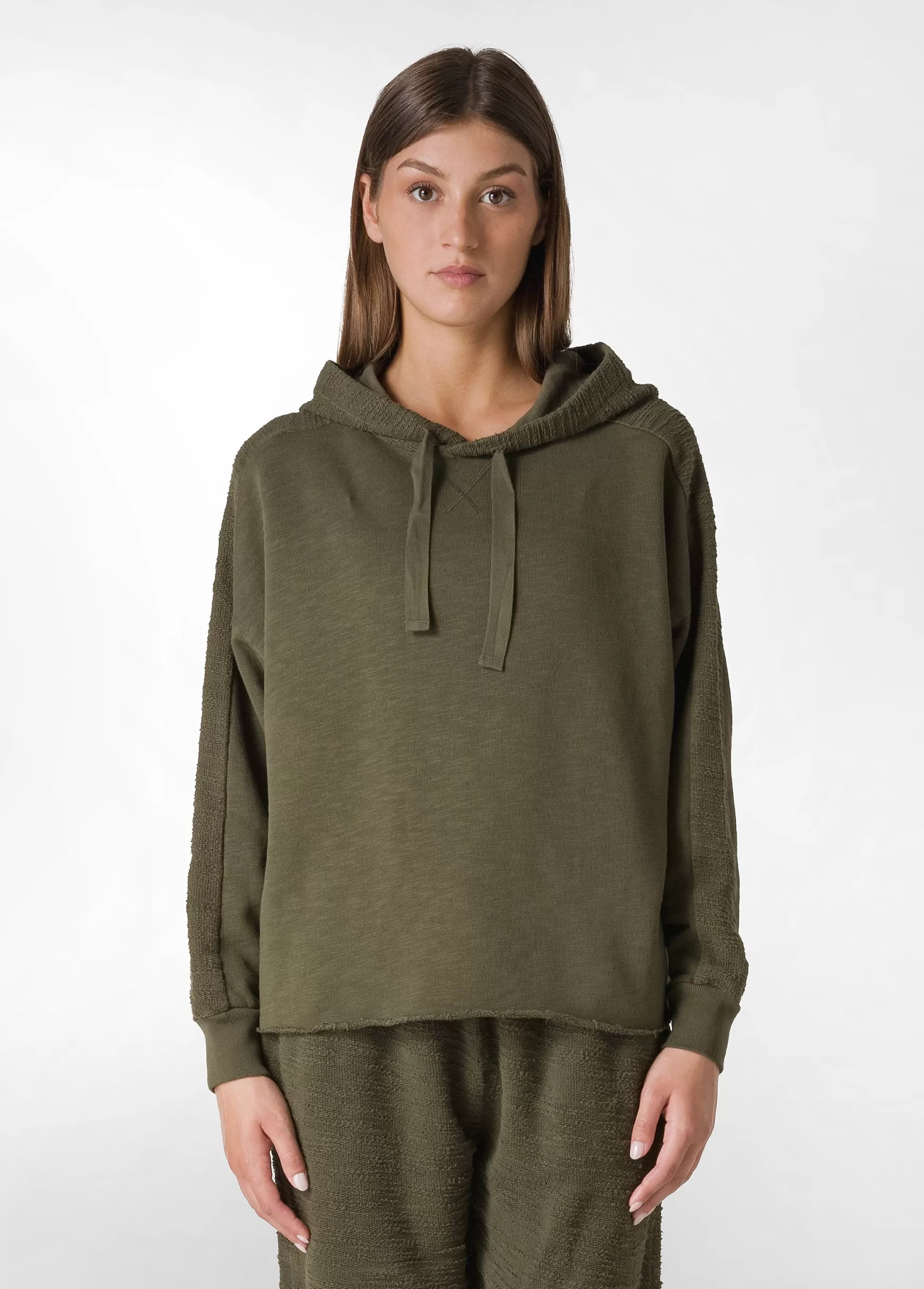 Cheap DEHA Textured Crop Hoodie Green Olive Green