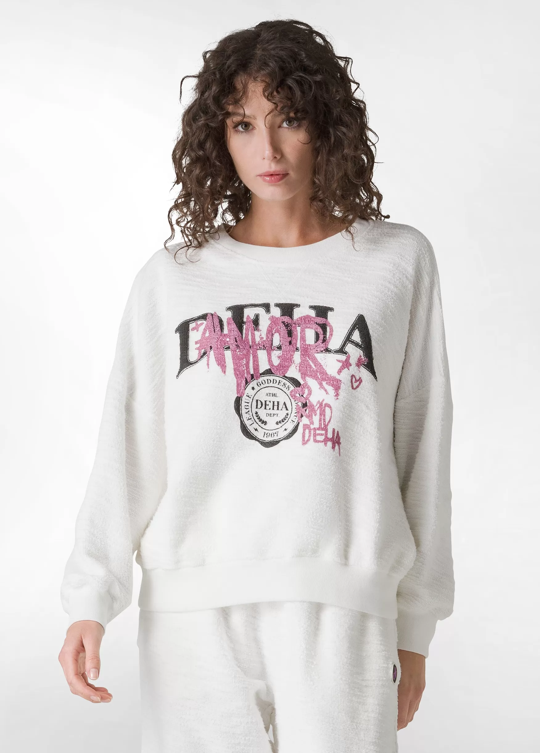 Shop DEHA Textured Graphic Sweatshirt White Milk White