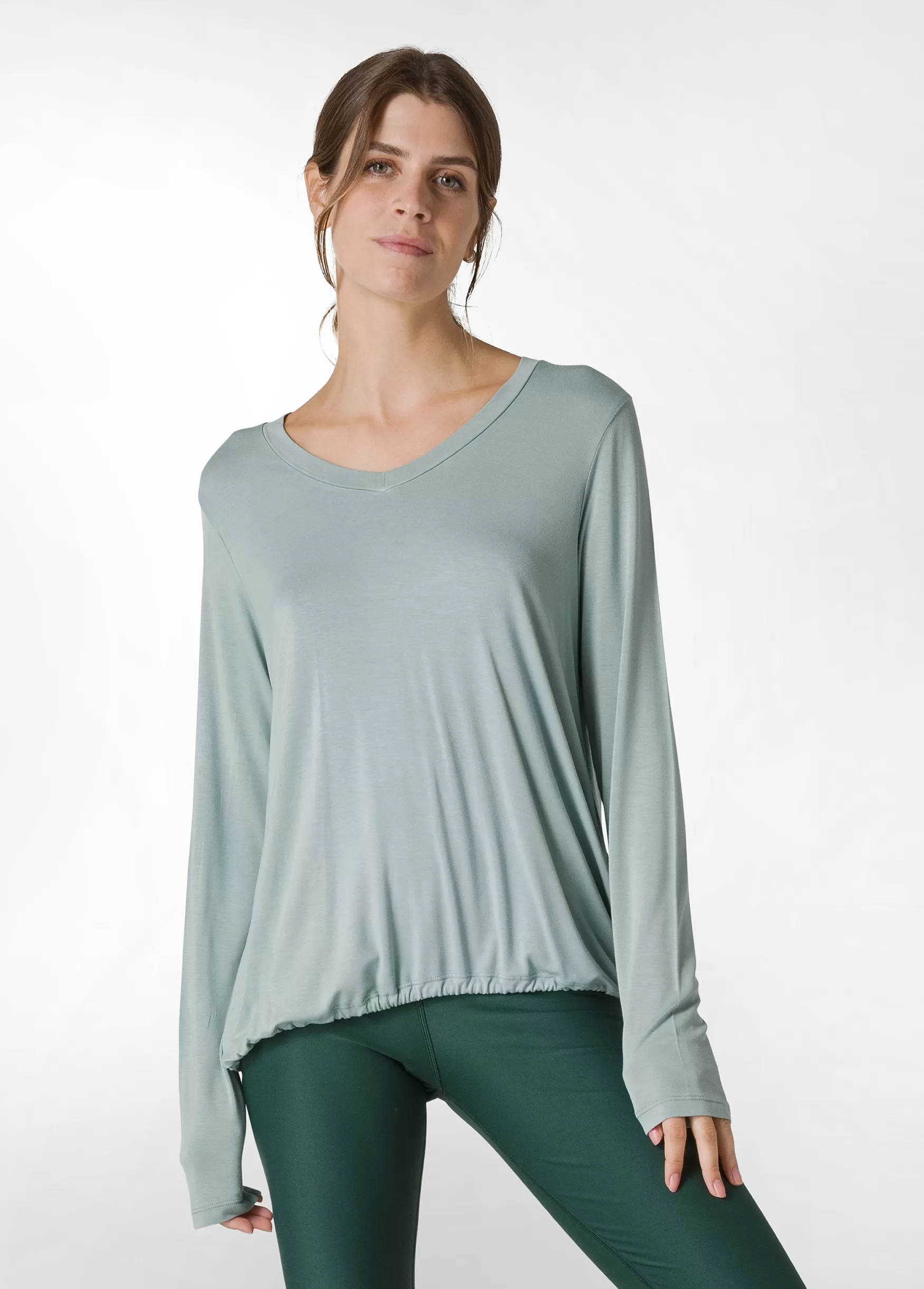 Shop DEHA Yoga Long Sleeve Viscose Top Green Sage Green