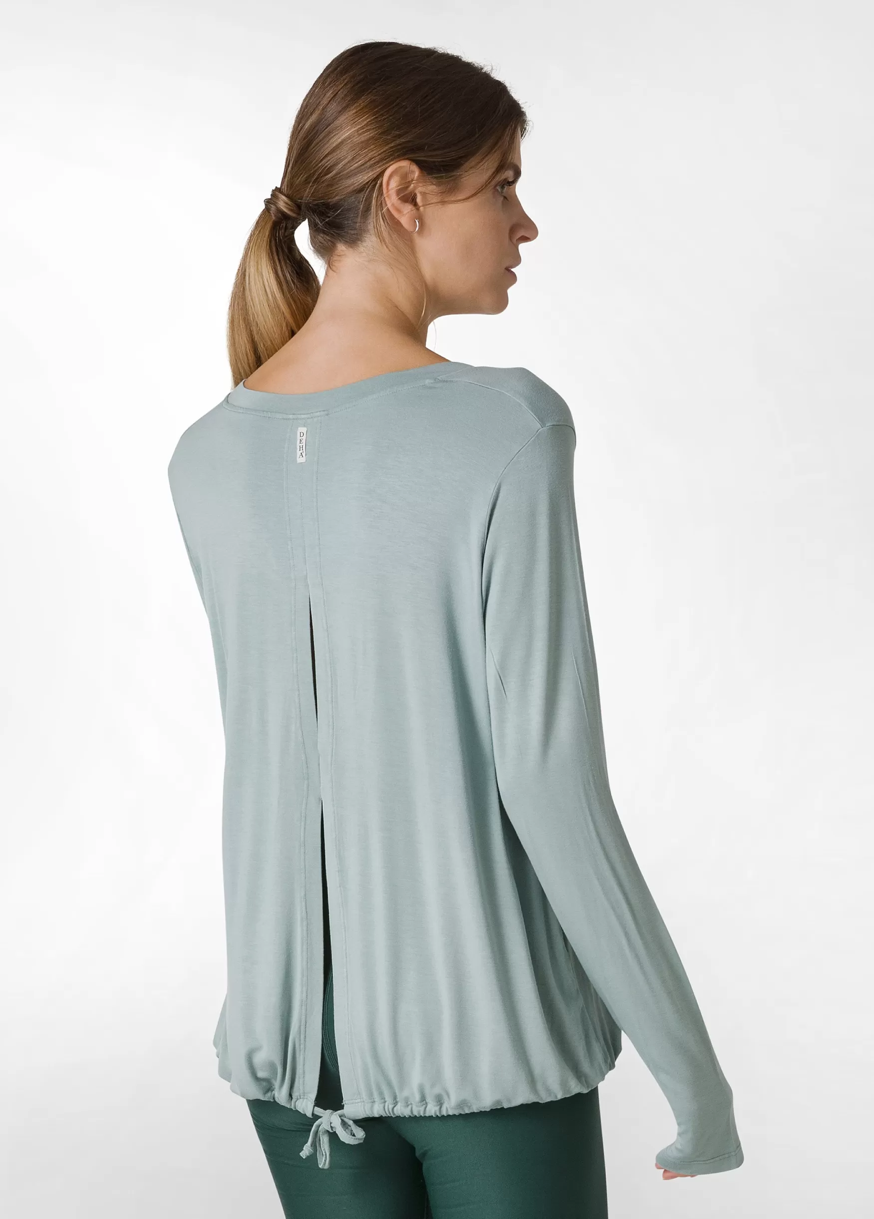 Shop DEHA Yoga Long Sleeve Viscose Top Green Sage Green